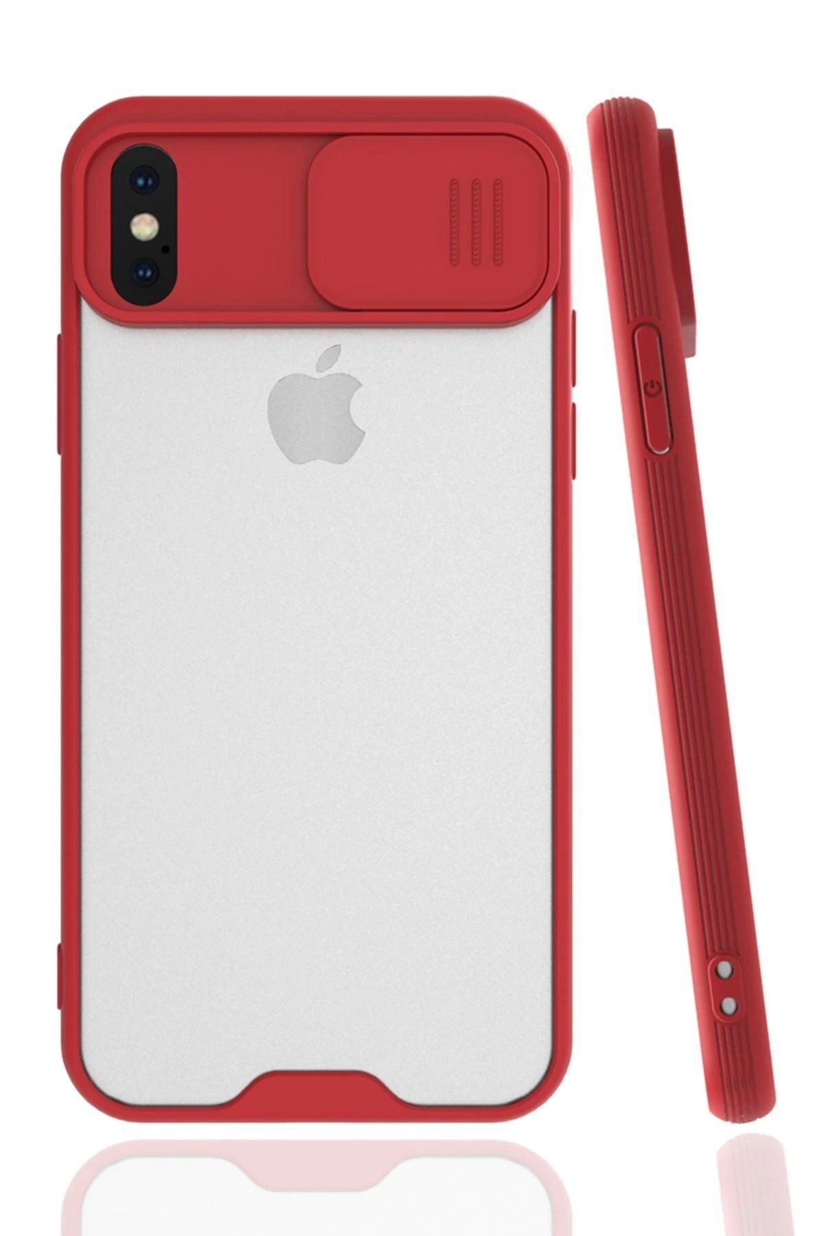 CepteToptan Newface iPhone X Kılıf Platin Kamera Koruma Silikon - Kırmızı