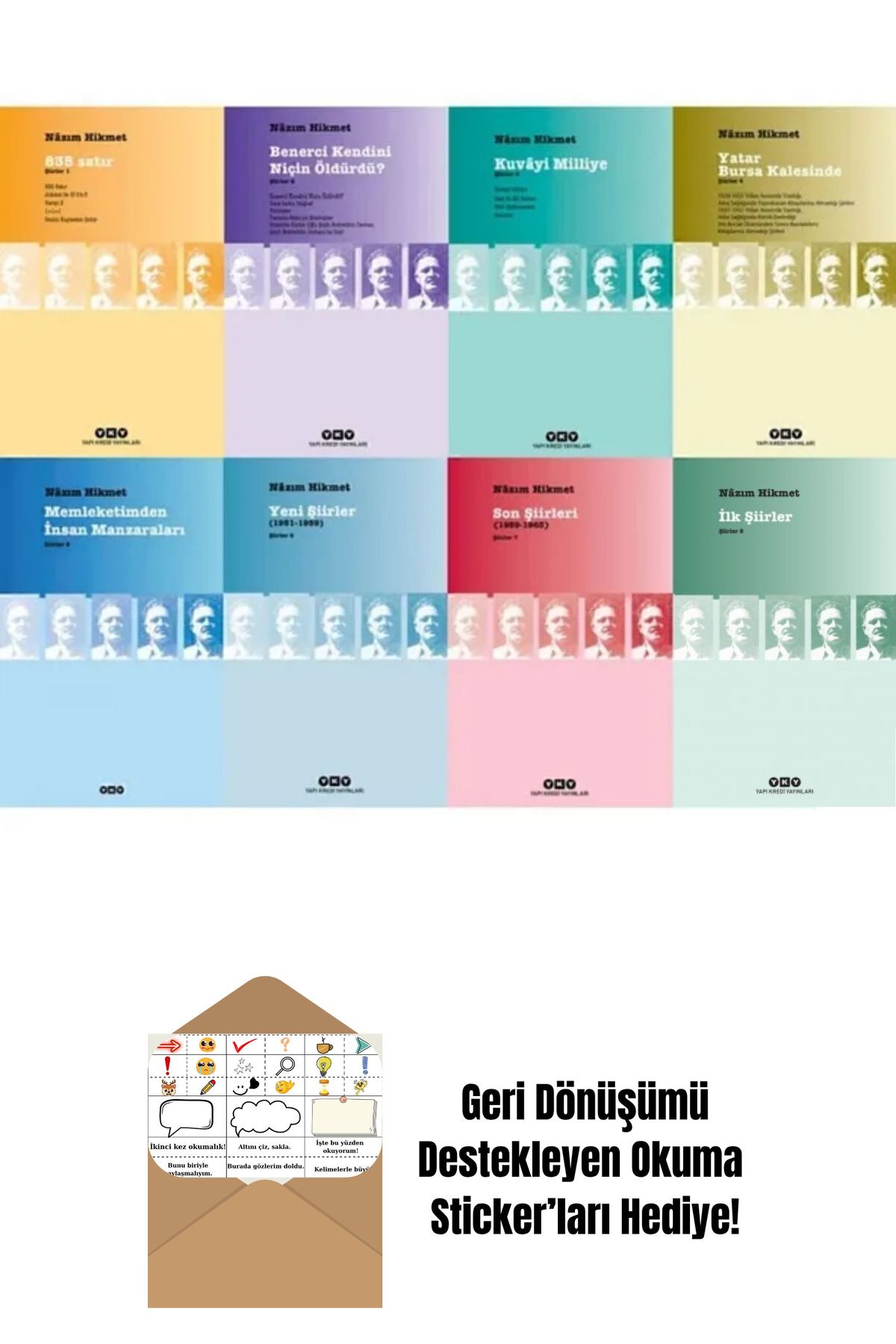 Yapı Kredi Yayınları Nazım Hikmet Bütün Şiirleri 8 Kitap Set + Okuma Sticker'ları