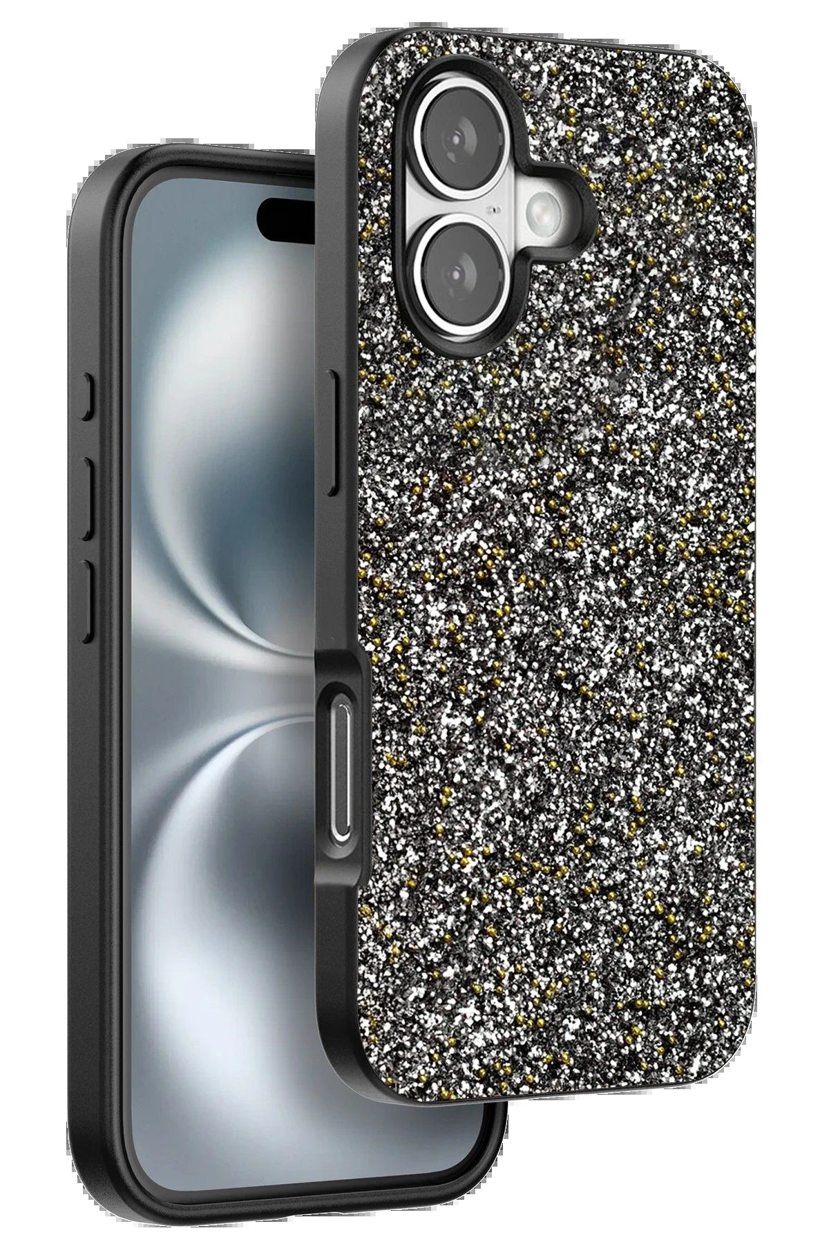 Toptan Bulurum Onegif iPhone 16 Plus Bright Simli Kapak - Gümüş