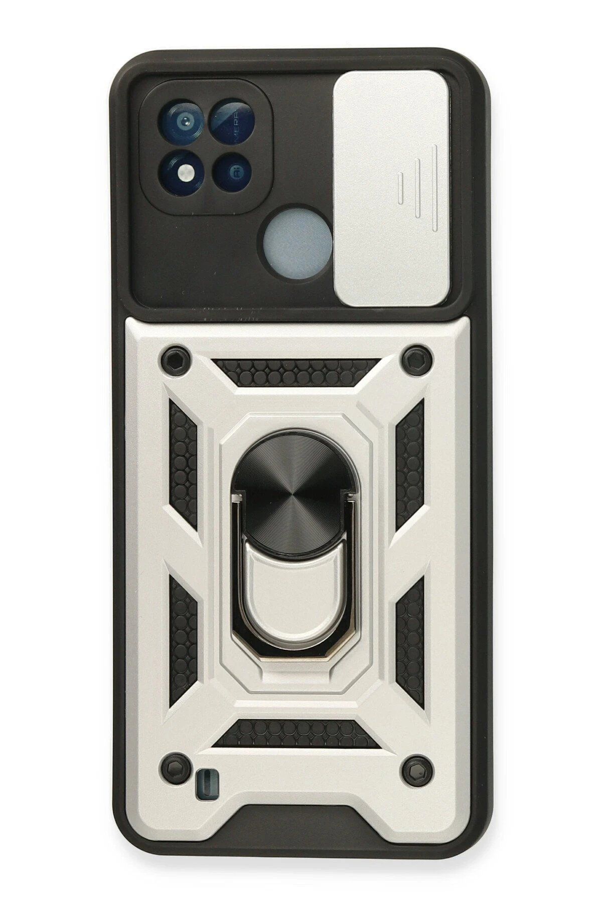 CepteToptan Newface Realme C11 2021 Kılıf Pars Lens Yüzüklü Silikon - Gümüş