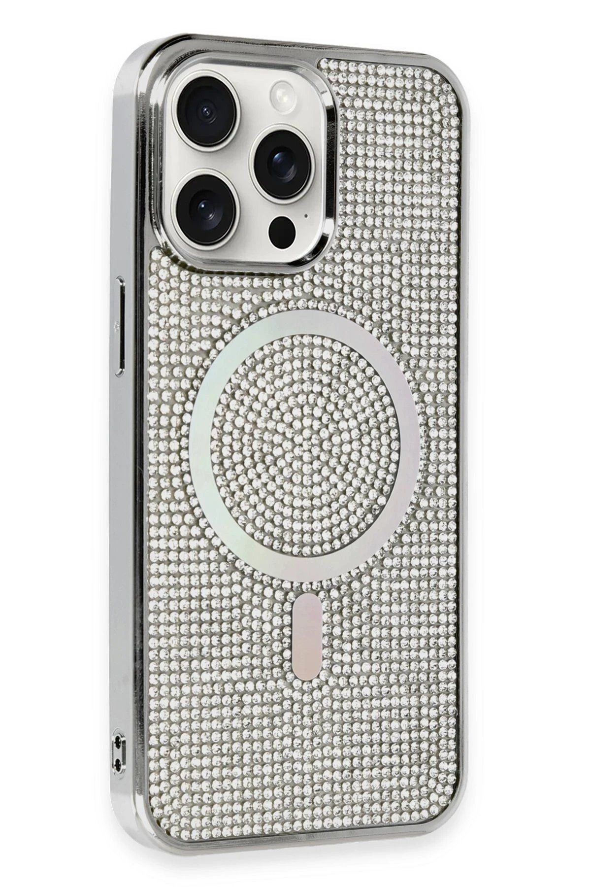 CepteToptan Newface iPhone 15 Pro Kılıf Diamond Magsafe Kapak - Gümüş
