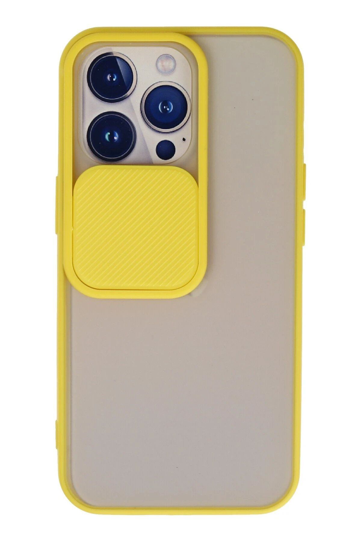 Toptan Bulurum Newface iPhone 13 Pro Kılıf Palm Buzlu Kamera Sürgülü Silikon - Sarı