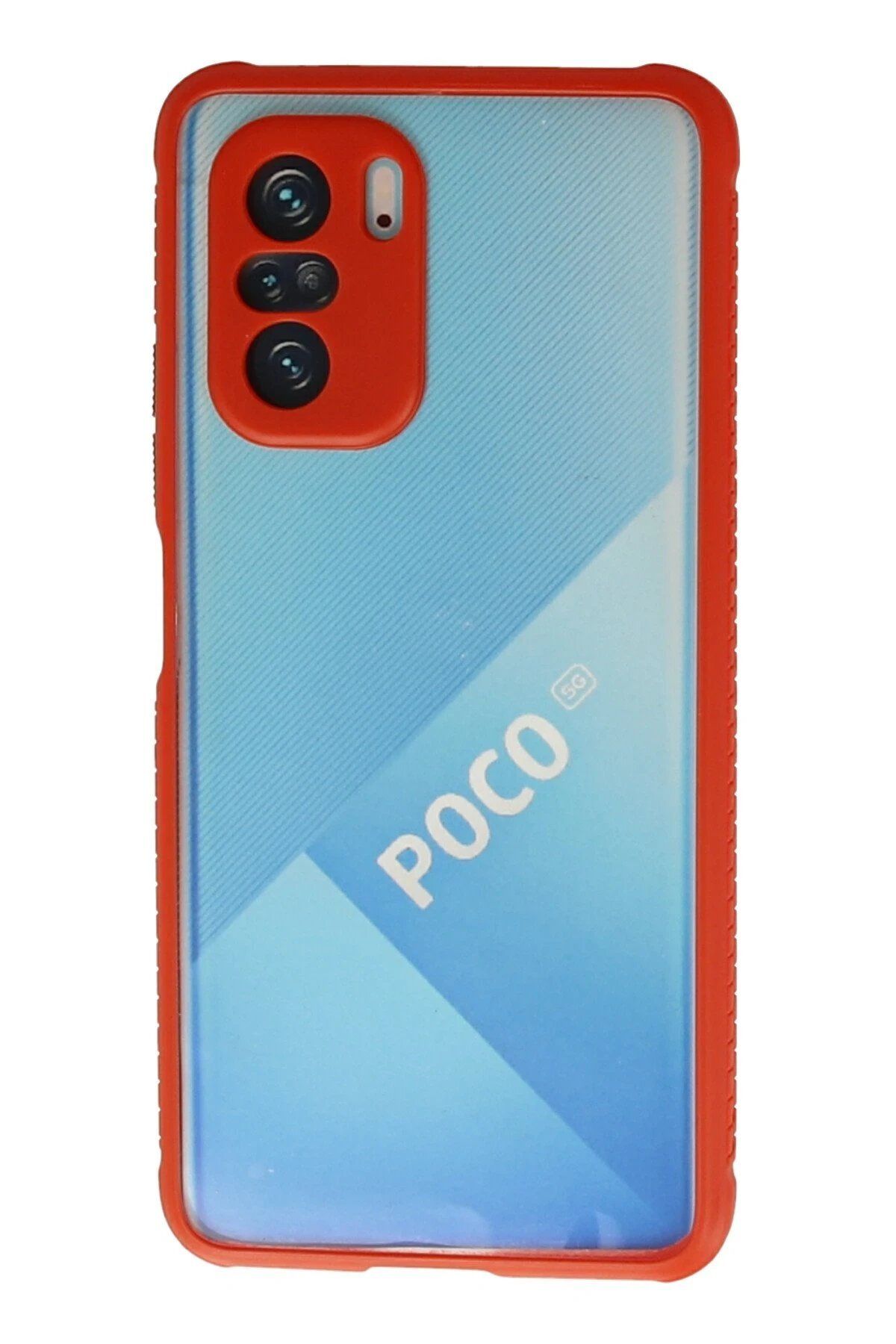 CepteToptan Newface Xiaomi Poco F3 Kılıf Miami Şeffaf Silikon - Kırmızı