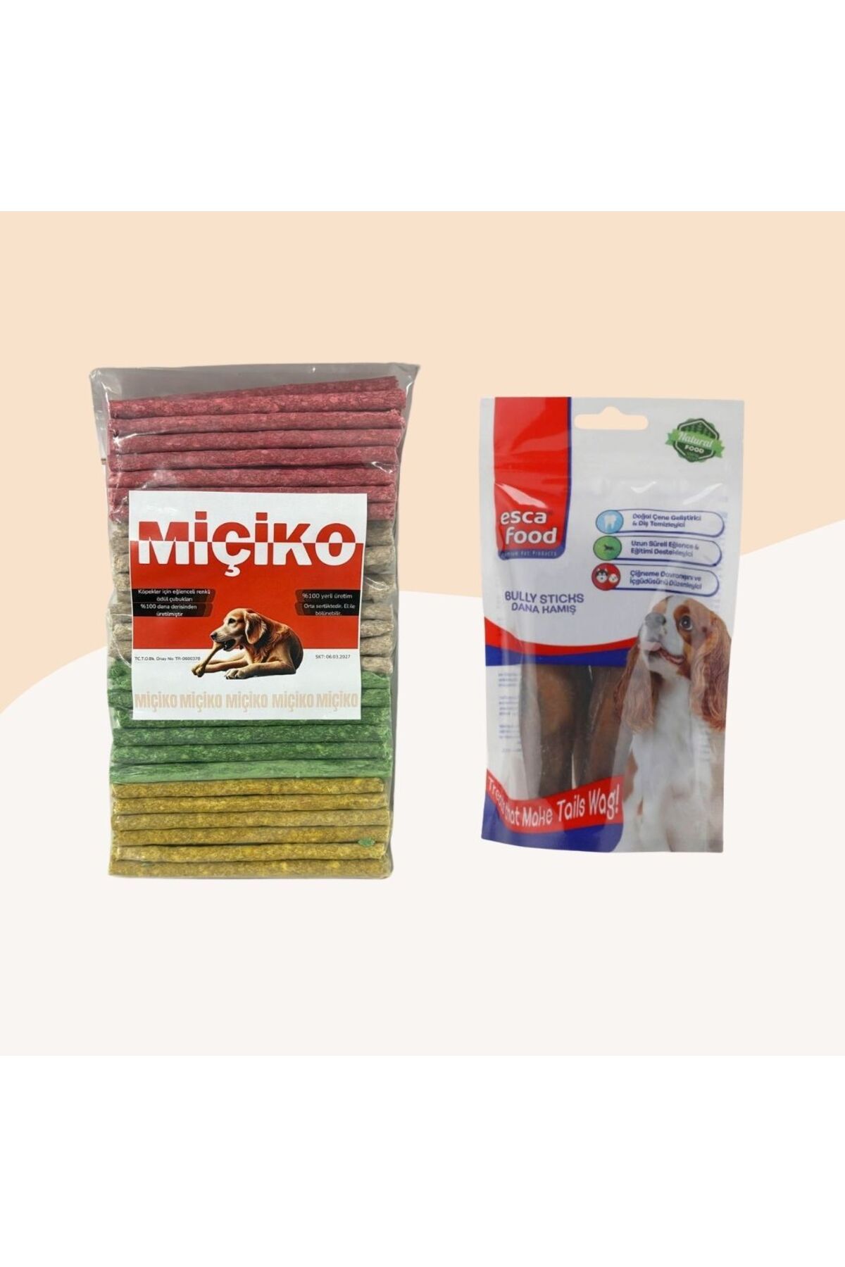 Miçikopet 100Lü Renkli Munchy Köpek Ödülü + Dana Kamış 100Gr