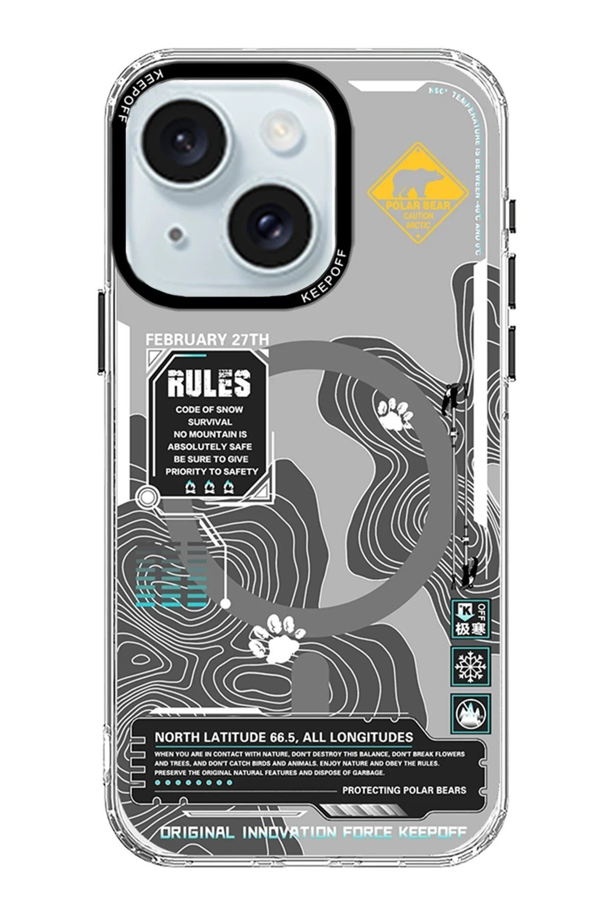 CepteToptan Keep Off iPhone 15 Map Magsafe Kapak - Snowfield
