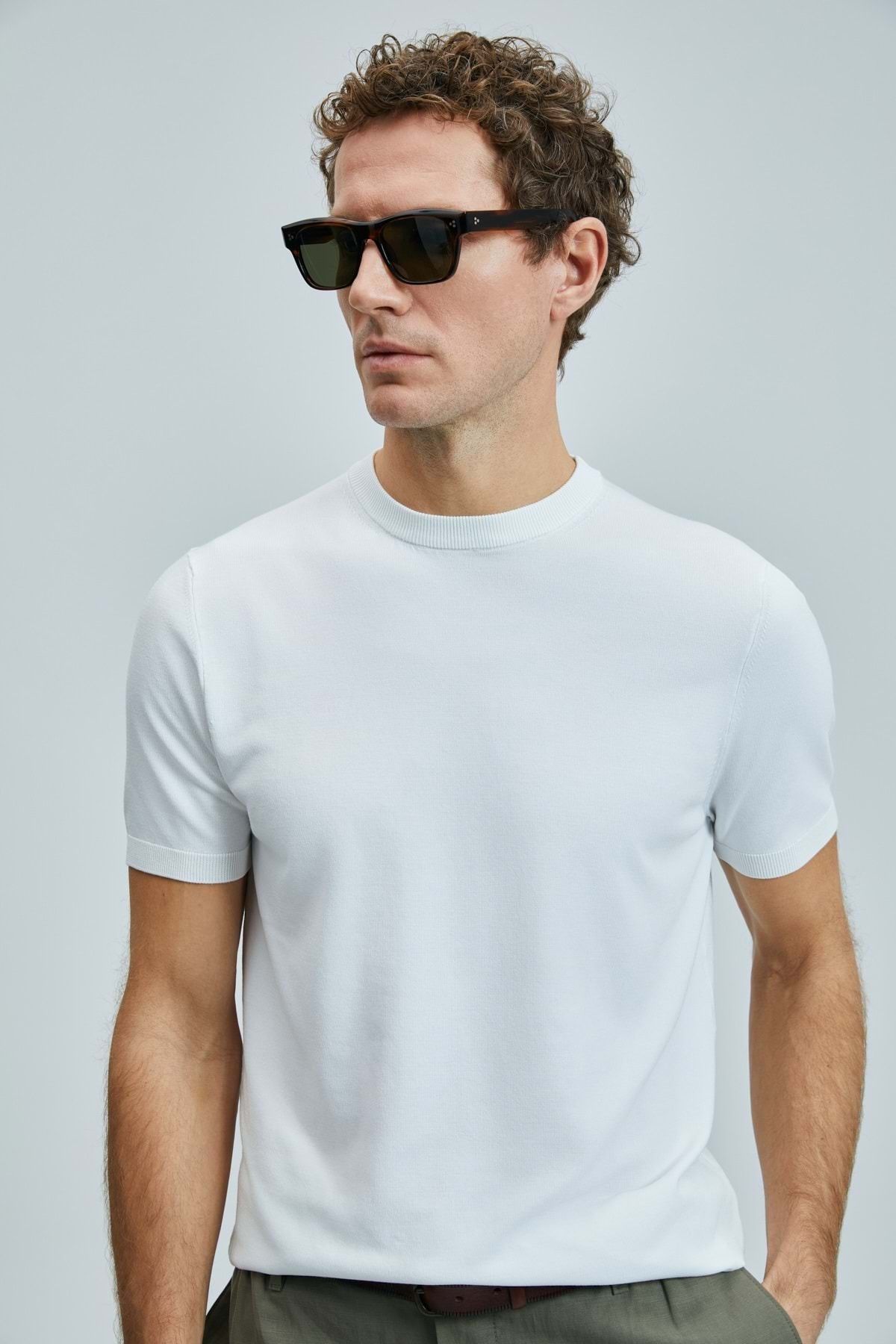 Lufian 111090110 Tıno Modal Karışımlı Tişort Erkek T-Shirt BEYAZ