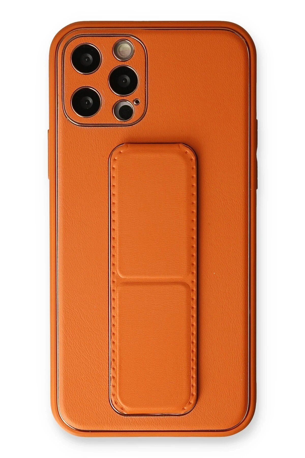 CepteToptan Newface iPhone 12 Pro Kılıf Coco Deri Standlı Kapak - Turuncu