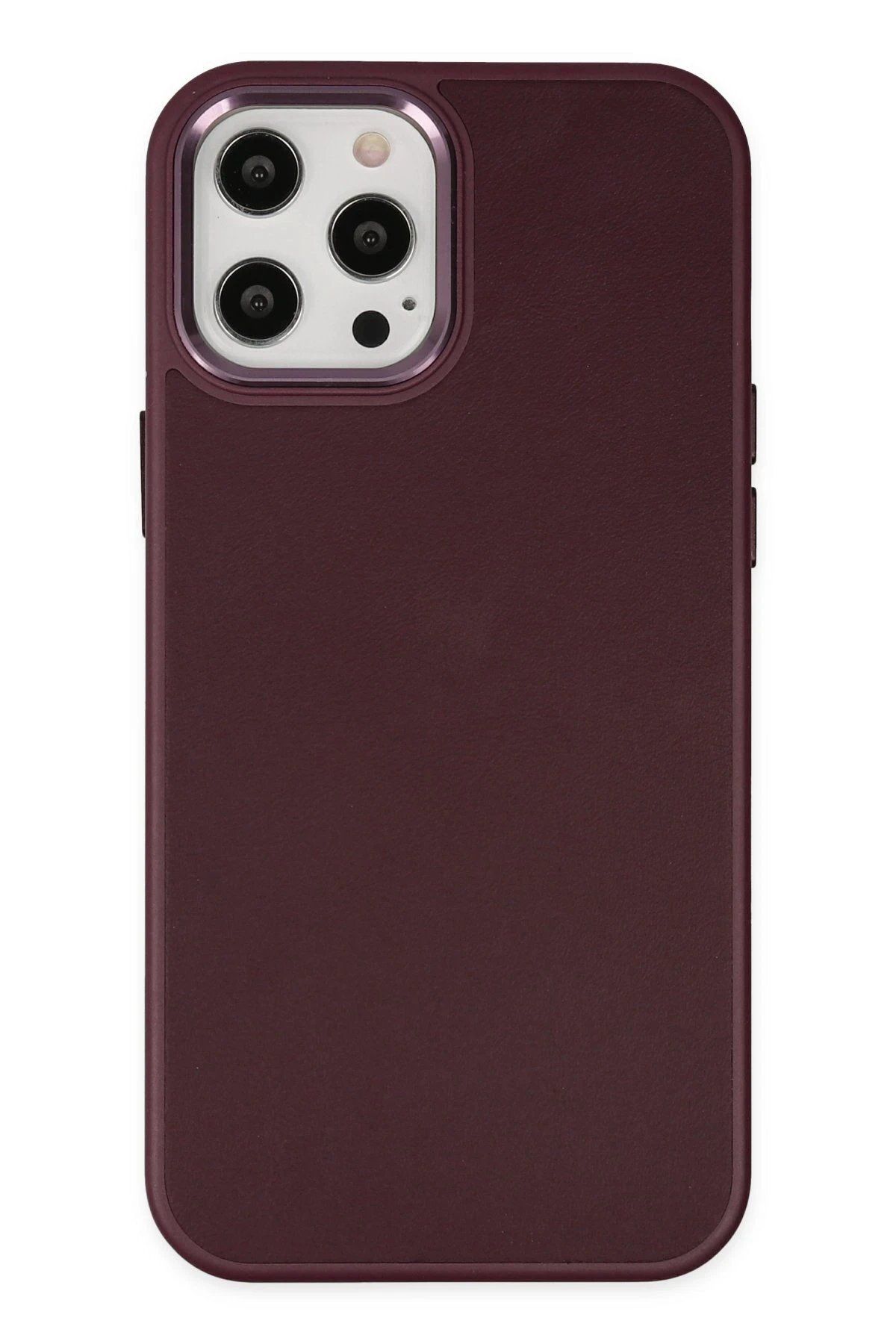 CepteToptan Newface iPhone 12 Pro Max Kılıf Asya Deri Silikon - Mürdüm