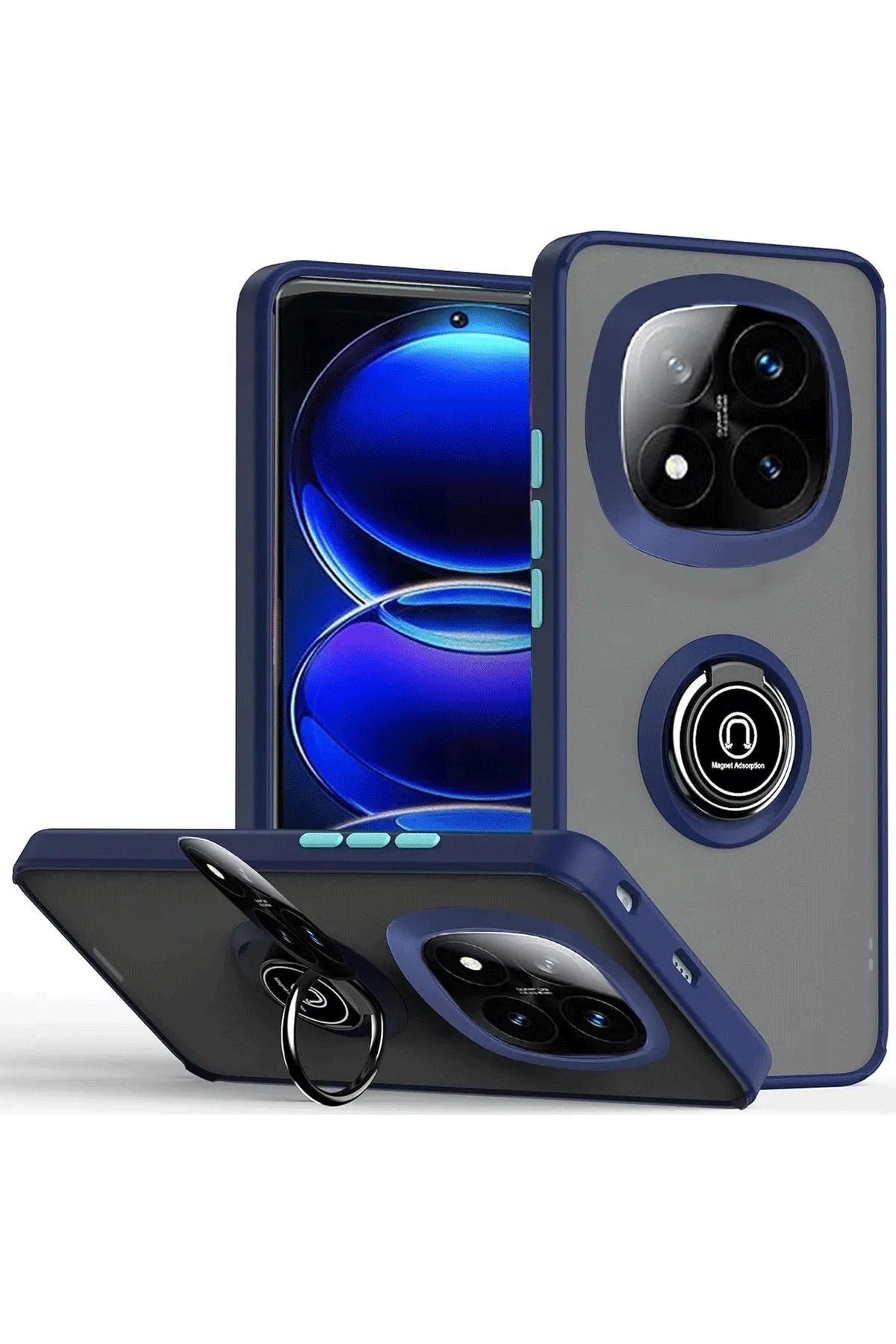 CepteToptan Newface Xiaomi Redmi Note 14 Pro Plus Kılıf Montreal Yüzüklü Silikon Kapak - Lacivert
