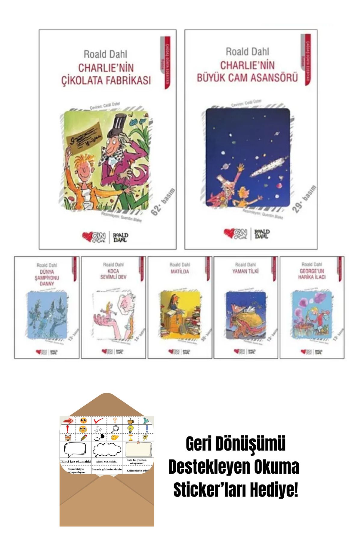 Can Yayınları Roald Dahl 7 Kitap Set + Okuma Sticker'ları