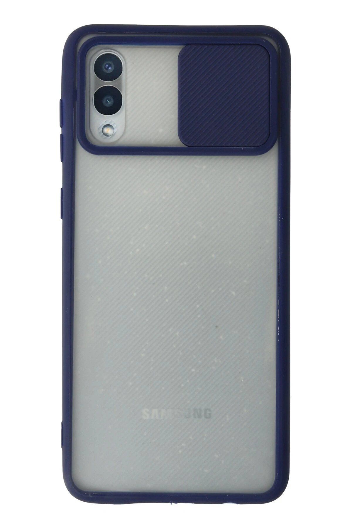 Toptan Bulurum Newface Samsung Galaxy A02 Kılıf Palm Buzlu Kamera Sürgülü Silikon - Lacivert