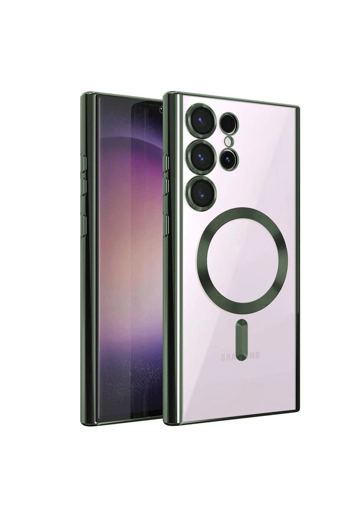 CepteToptan Newface Samsung Galaxy S23 Ultra Kılıf Kross Magneticsafe Kapak - Koyu Yeşil