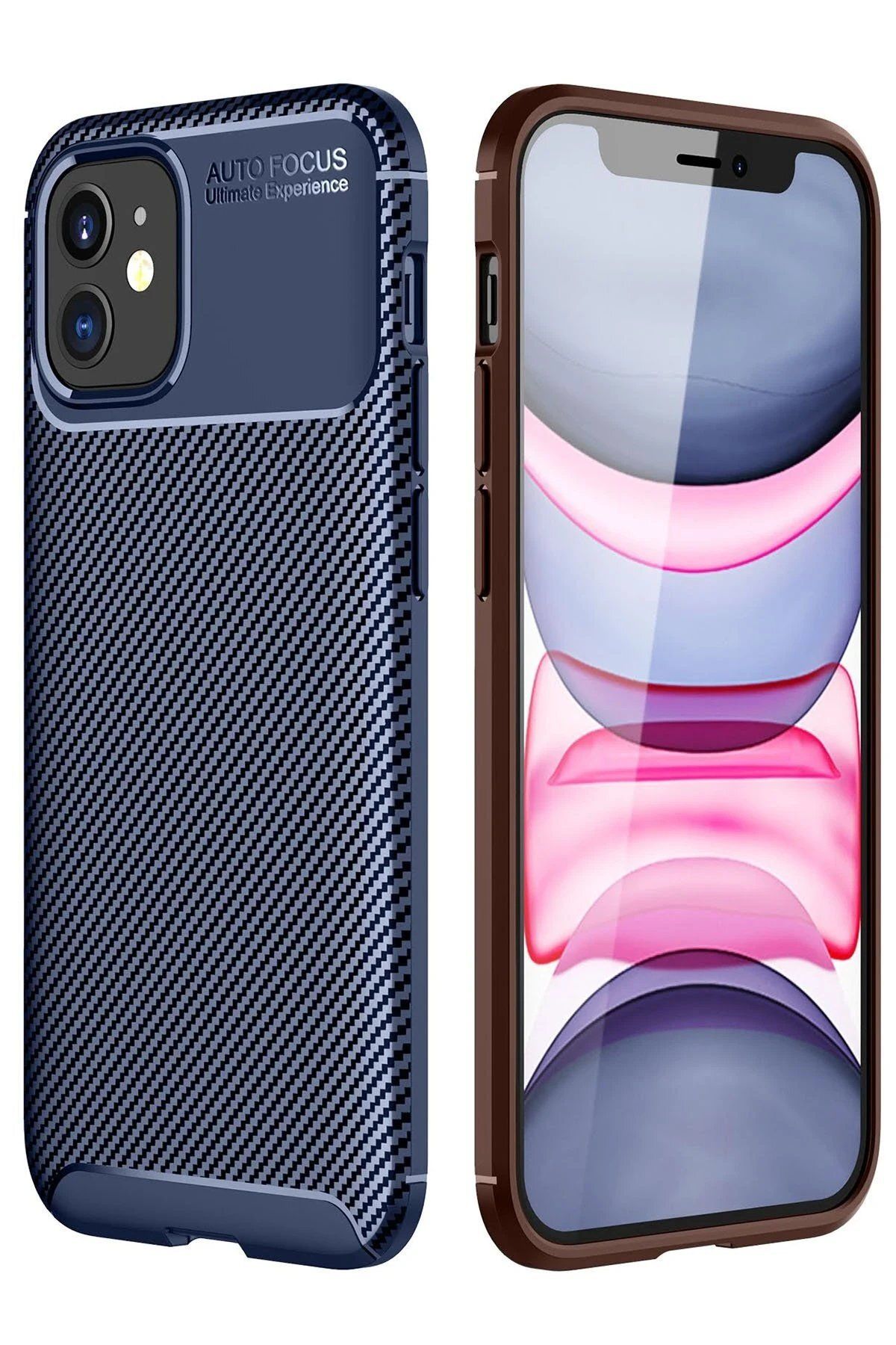 CepteToptan Newface iPhone 12 Mini Kılıf Auto Focus Karbon Kapak - Lacivert