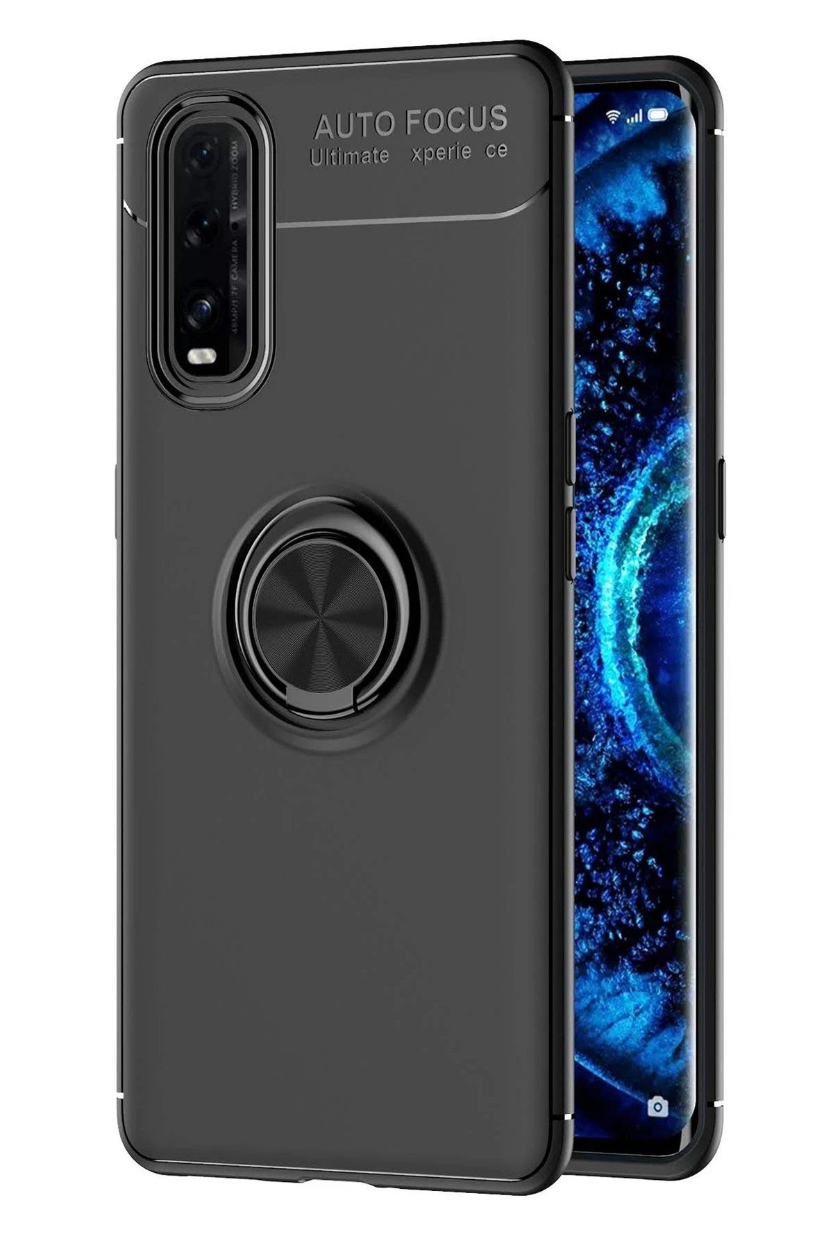 BIGBOYCL Oppo Find X2 Kılıf Range Yüzüklü Silikon - Siyah – İnce Yapı