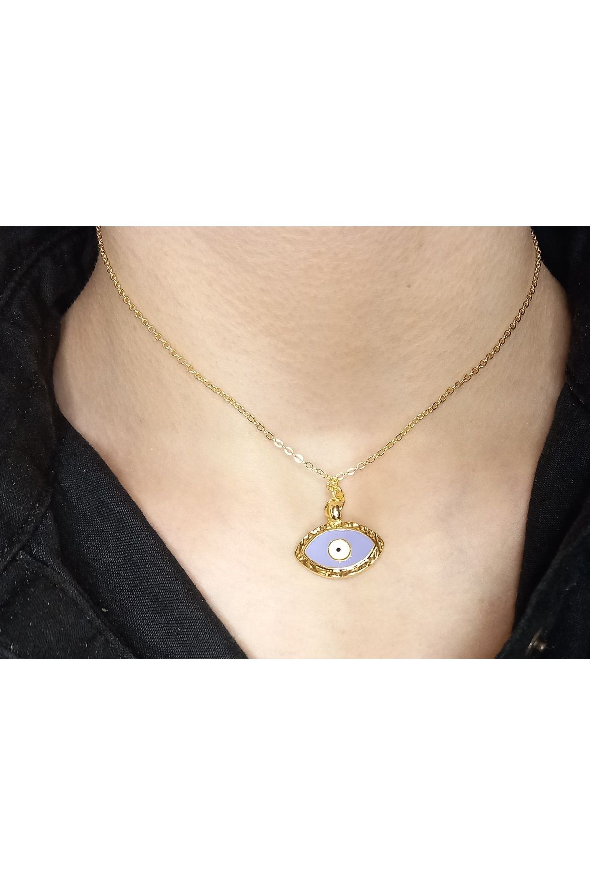 Crystal Atelier Nazar Boncuklu Göz Model Kolye-Altın Kaplama Mor Göz Nazar Boncuklu Kolye-Göz Kolye-Yazlık Kolye