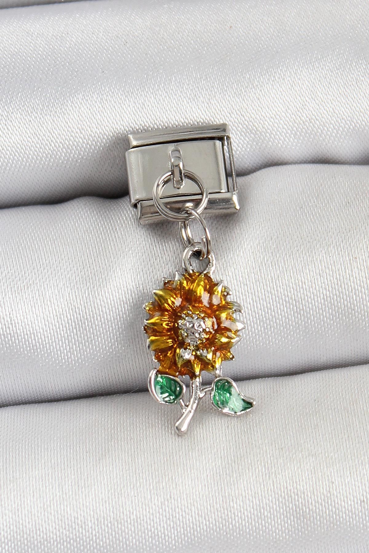 prativas 316L Çelik Sallantılı Ayçiçeği Model Gümüş Renk Nomination Charm