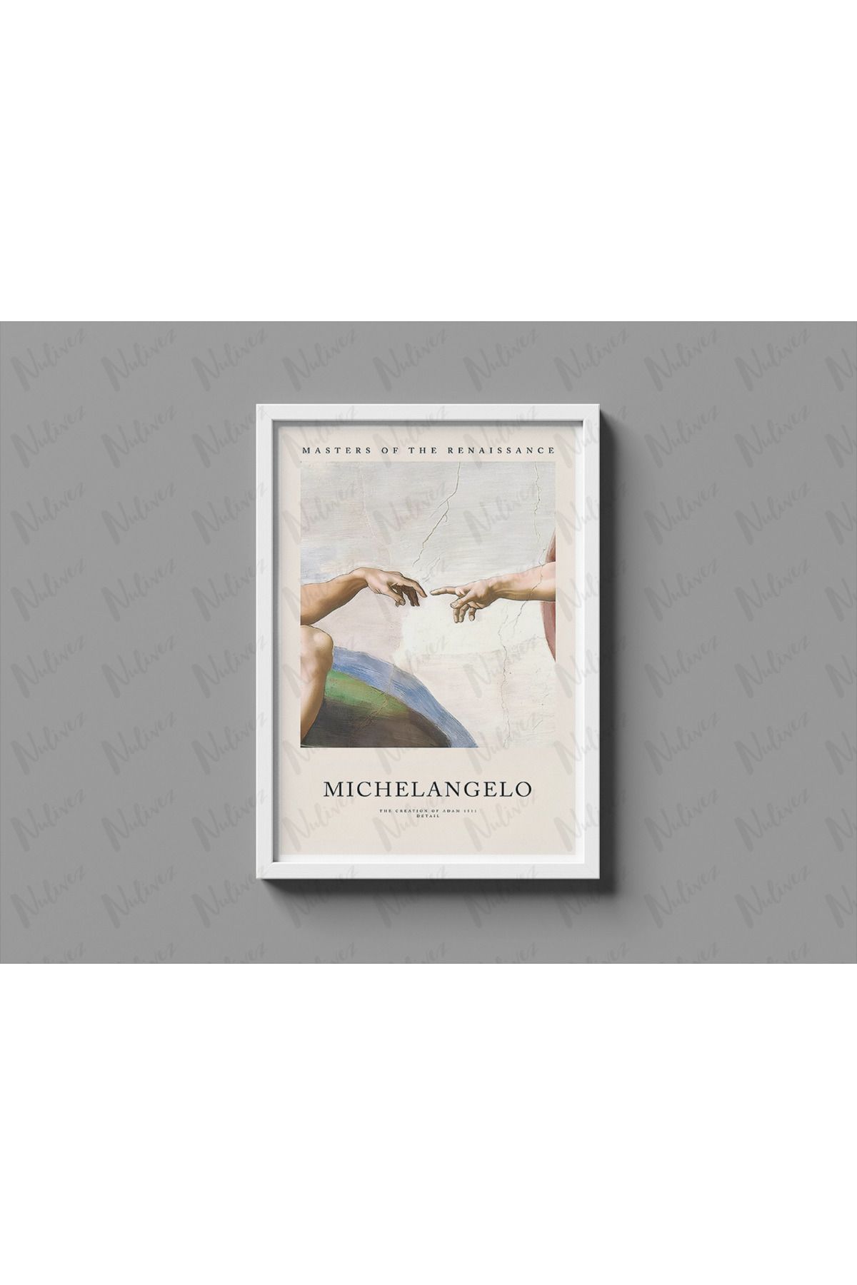 Nulivez Çerçeveli, MICHELANGELO Adem'in Yaratılışı Dekoratif Tablo, 300 Micron Antireflecte Korumalı Tablo