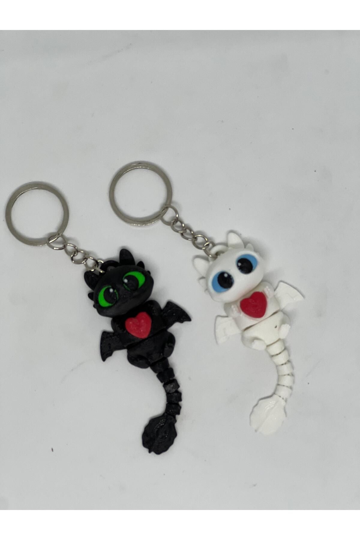 3D El Yapımı Sevgili Anahtarlığı – Ejderha Çift Figürü (8 cm)