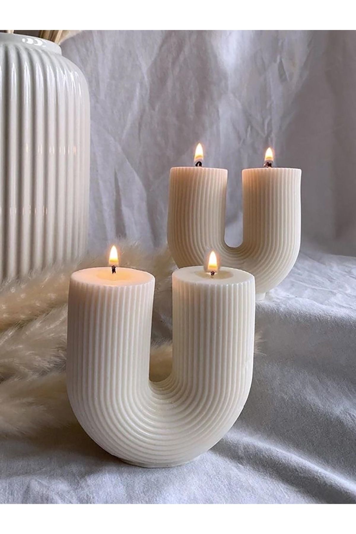 Home 2 (Adet) U Şekilli Vanilya Kokulu Mum Minimal Tasarım