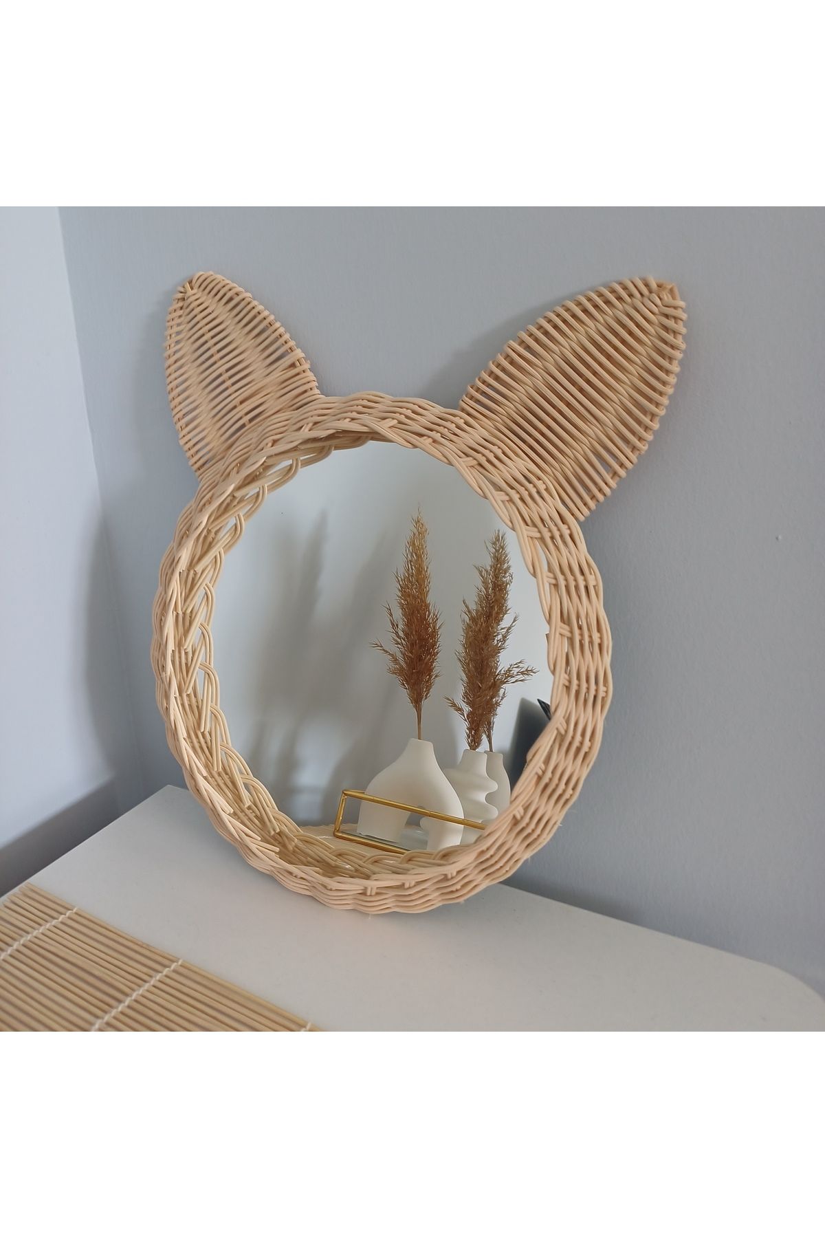 ETZ Rattan bambu ayna, Çocuk odası, Duvar dekoru ayna, Doğal rattan örgülü ayna