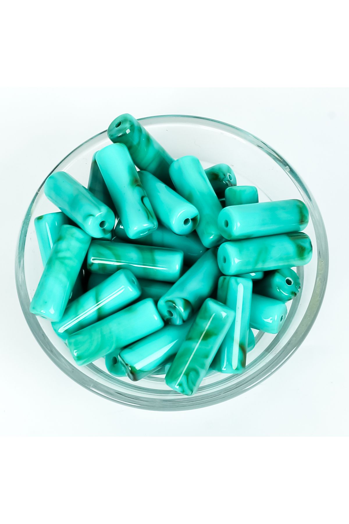 yfhobi 25 gram - 9x25 mm Firuze Desen Silindir Plastik Boncuk (25 gram - 14-15 Adet Arası)