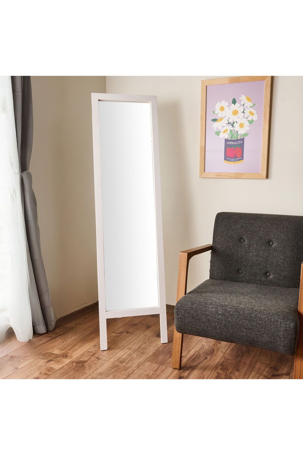 MATMEL Deco Ahşap Boy Aynası - Beyaz - 160x45 cm