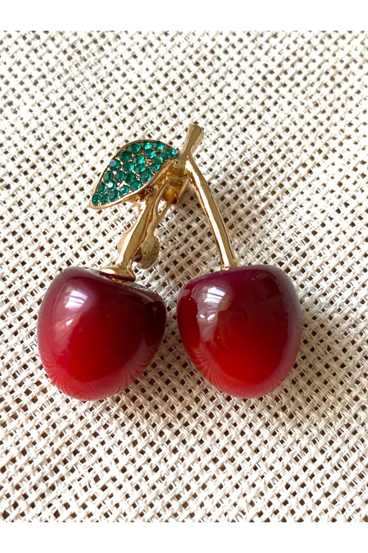312 KONSEPT Kiraz Detaylı Şık Yaka İğnesi-Broş (4x3 Cm) 1 Adet