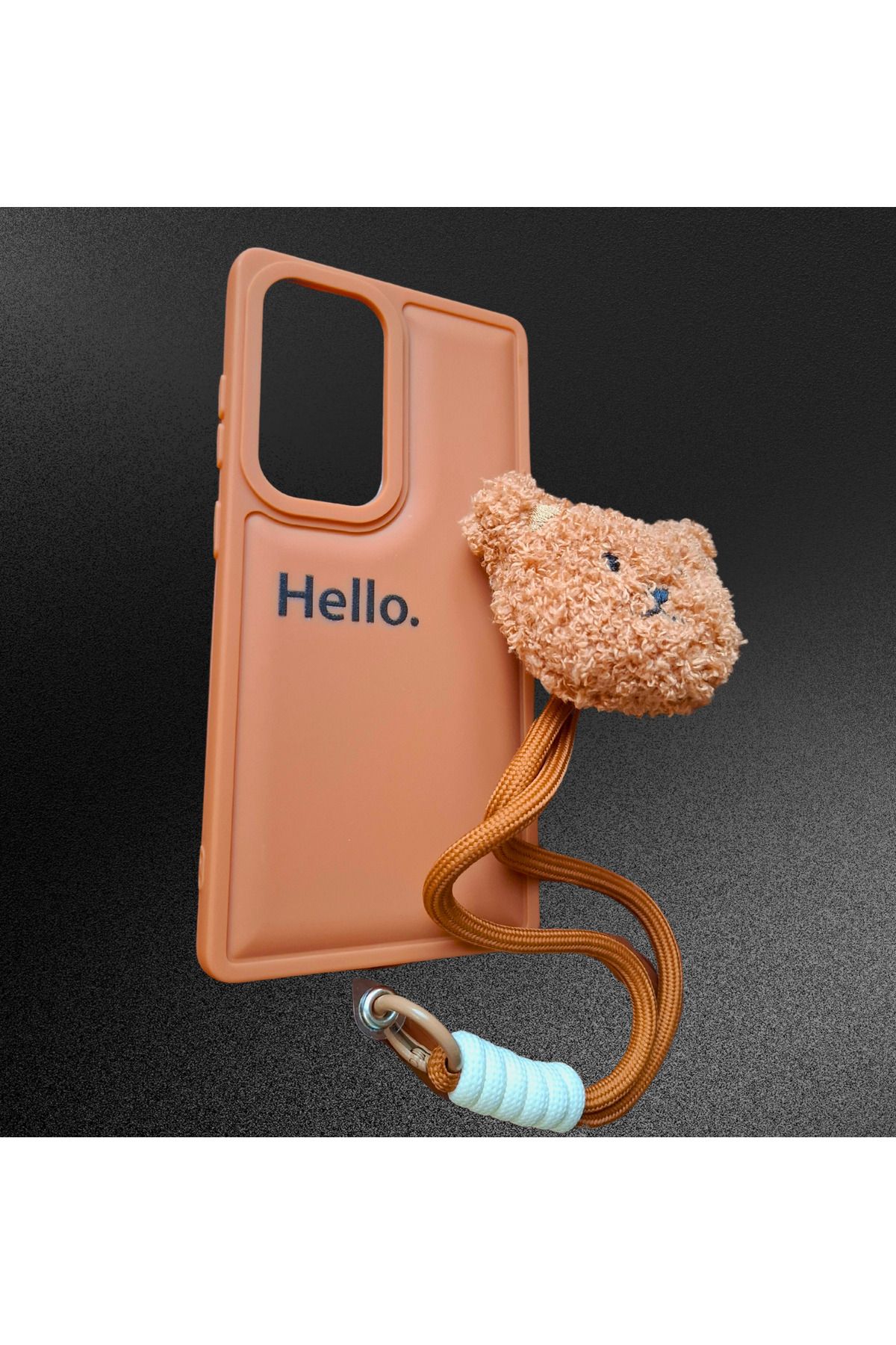EgoTech Samsung S25 Uyumlu Hello Yazılı Ayıcık Askılı Yumuşak Silikon Telefon Kılıfı