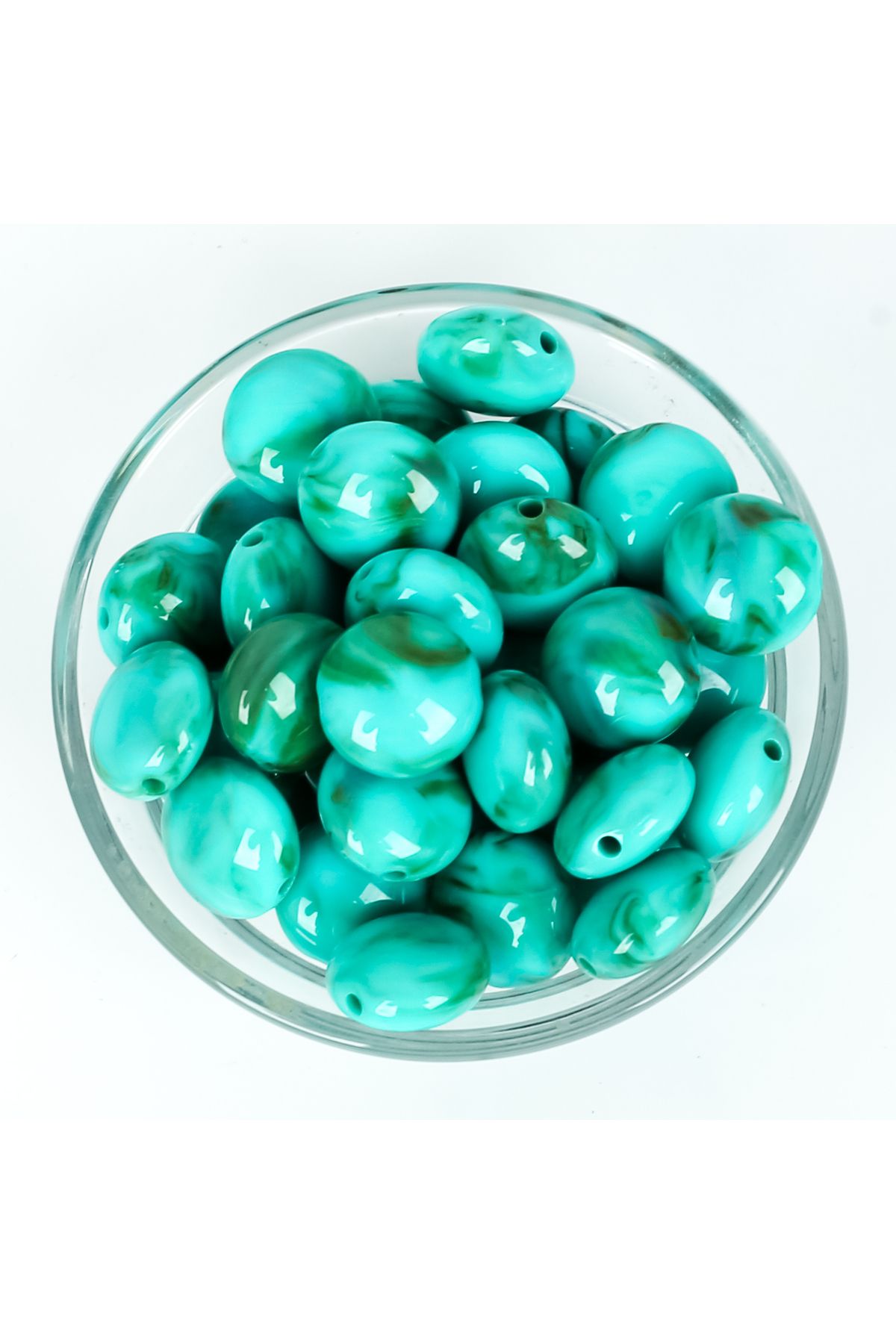 yfhobi 25 gram - 10x17 mm Firuze Desen Basık Küre Plastik Boncuk (25 gram - 15-16 Adet Arası)
