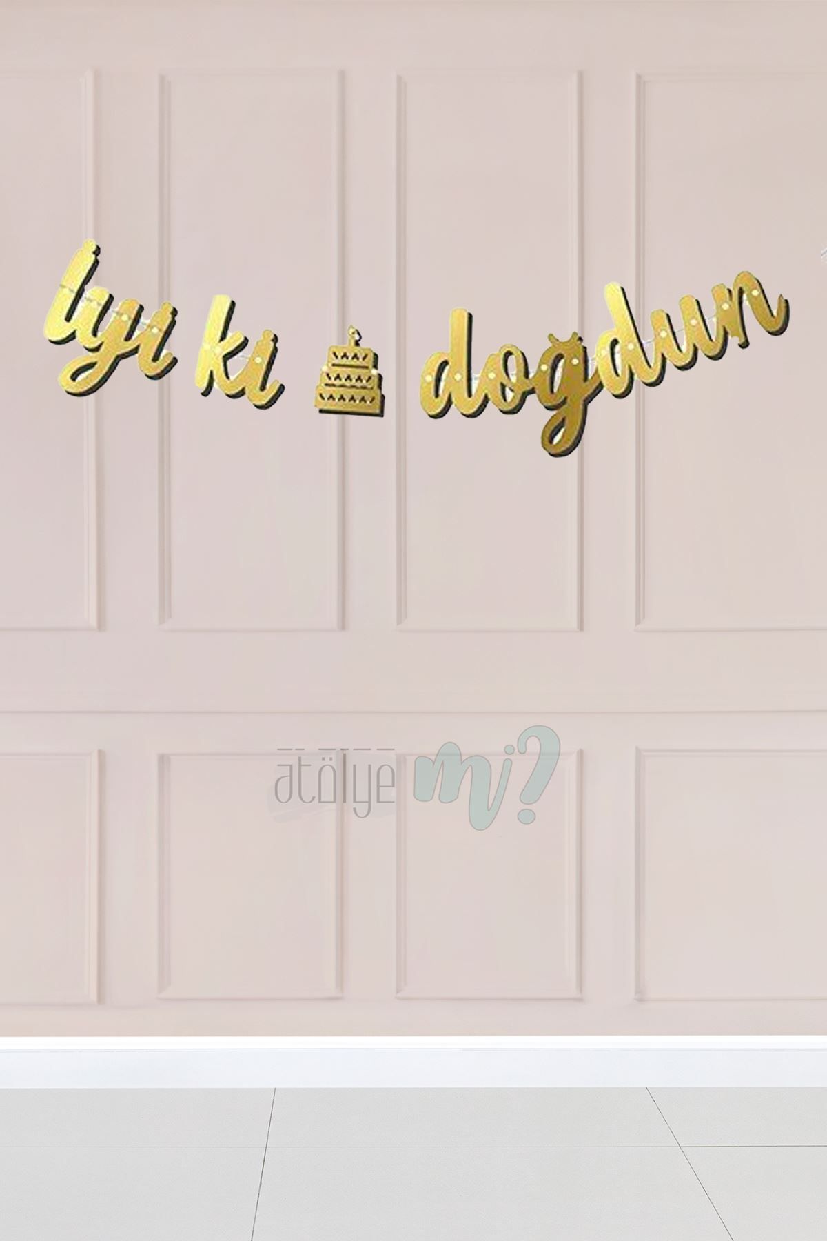 Atölye Mi Gold İyi Ki Doğdun Banner Kaligrafi Doğum Günü Duvar Süsü