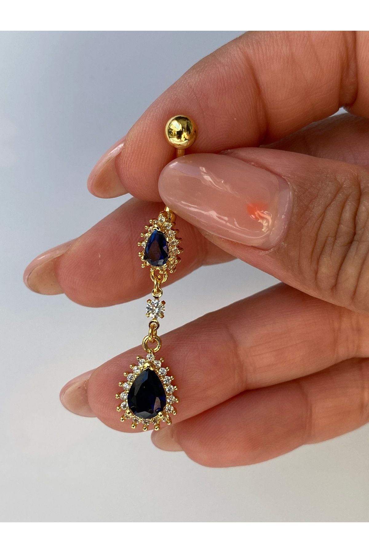 kurukafagift Çelik Sallantılı Taşlı Uzun Göbek Piercing