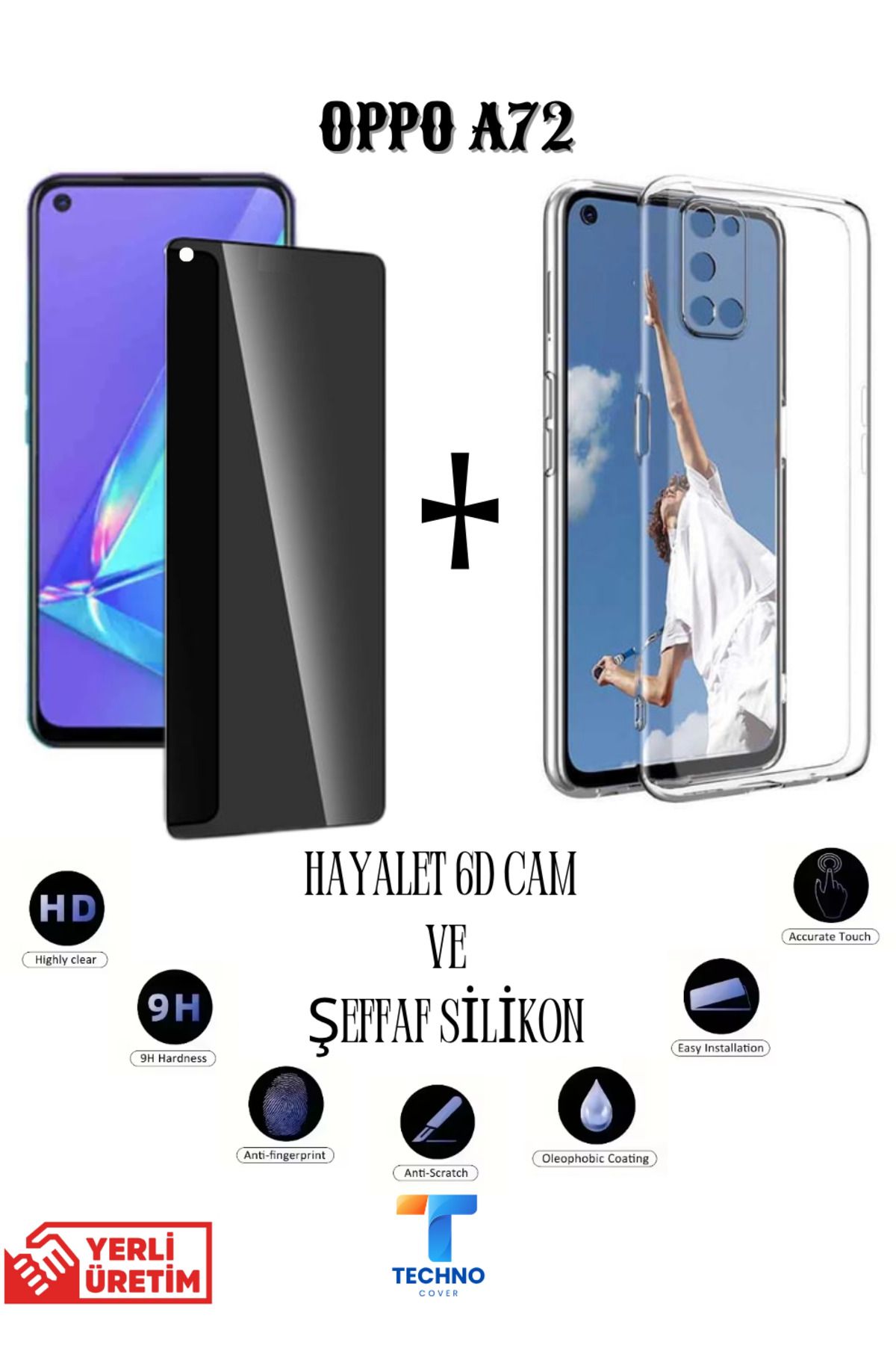 foxpower Oppo A72 Hayalet Ekran Koruyucu ve Şeffaf Kılıf 2li Avantajlı Paket