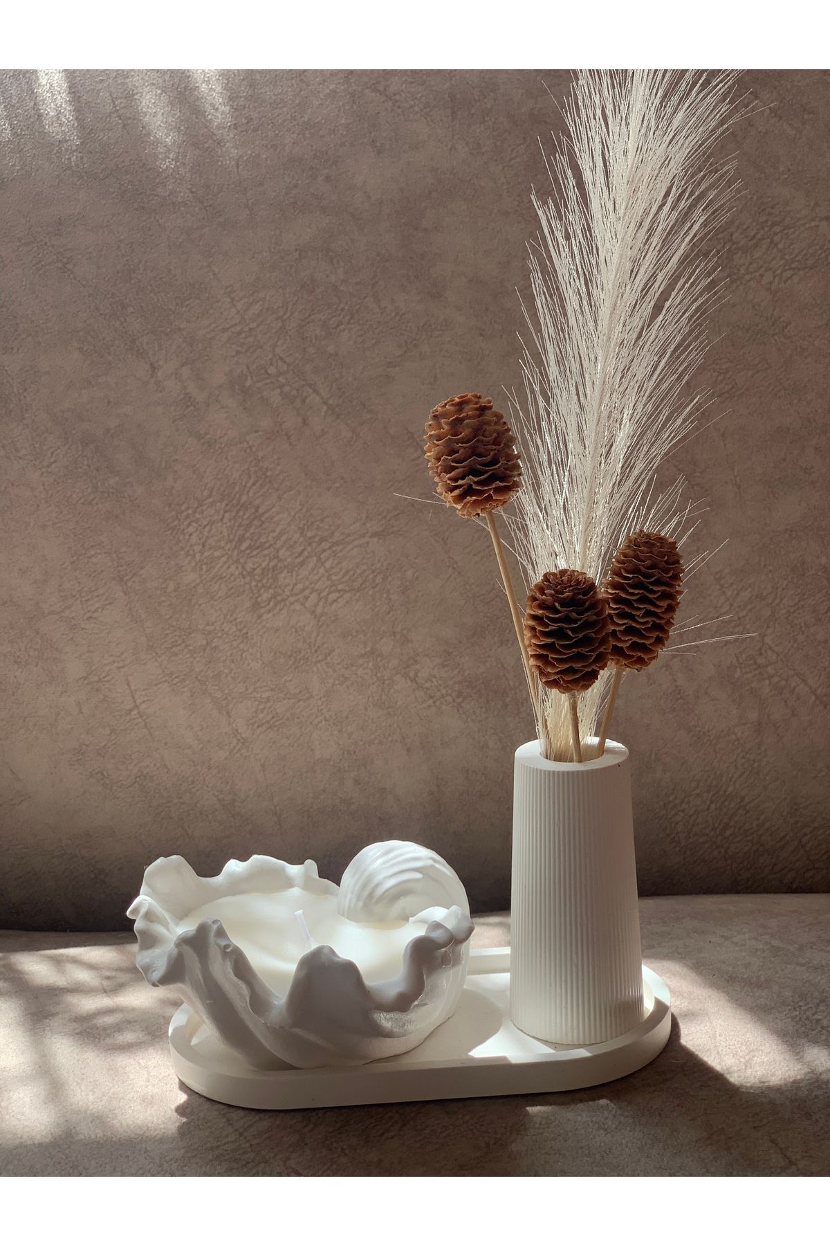 shop Dekoratif Kokulu Mum ve Kurutulmuş Çiçekli Vazo Seti | Minimalist Ev Dekoru