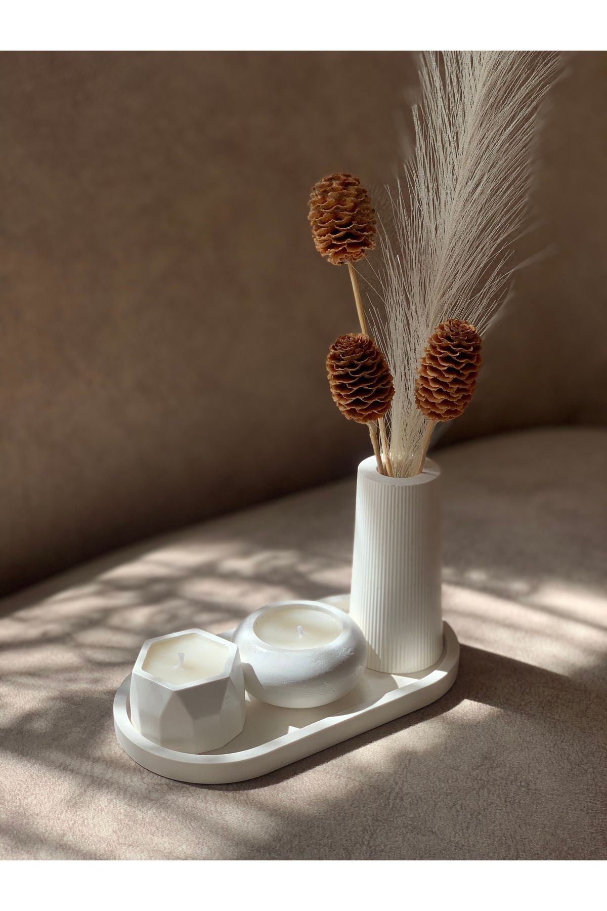 shop Dekoratif Kokulu Mum ve Kurutulmuş Çiçekli Vazo Seti | Minimalist Ev Dekoru