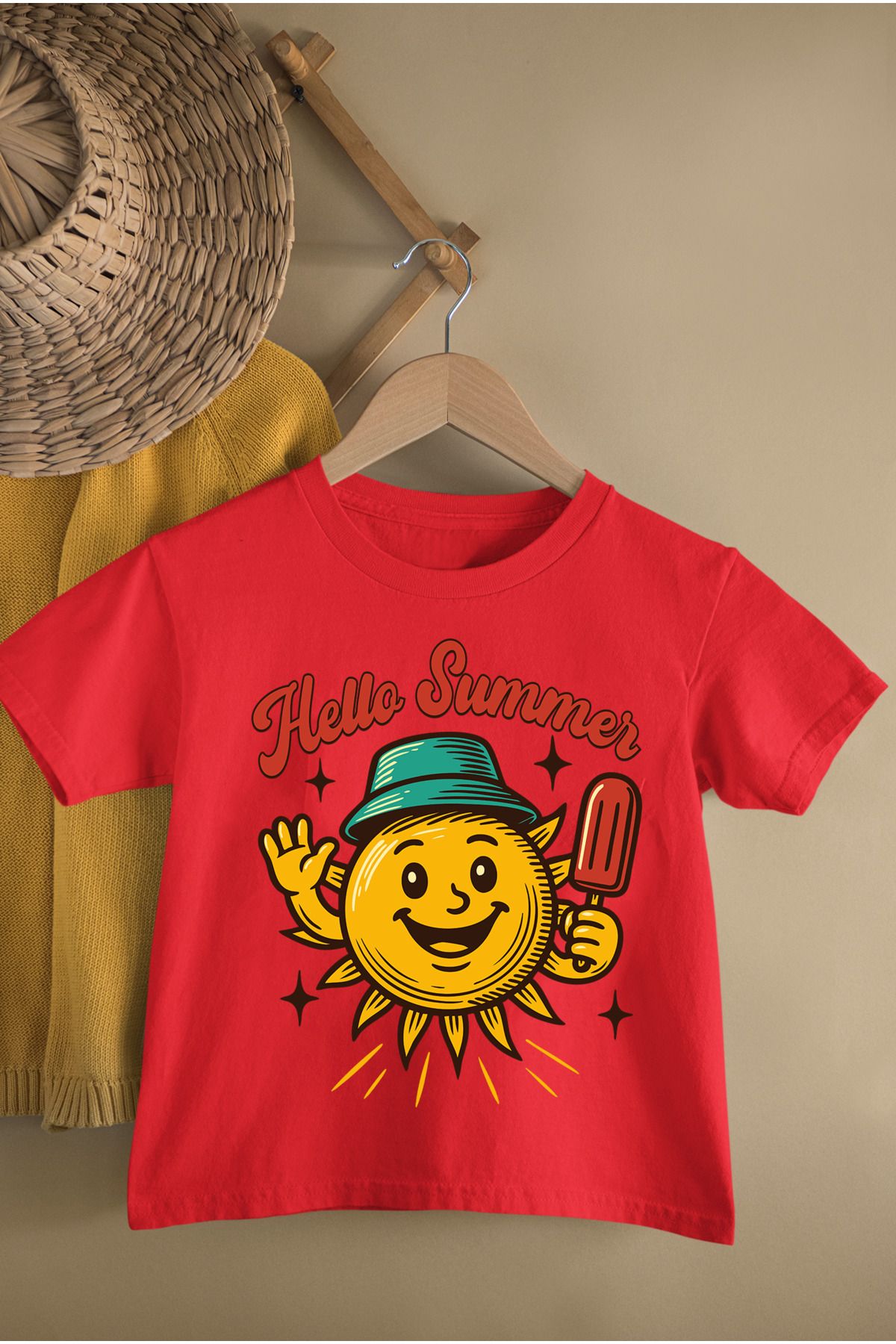 MAGORS HELLO SUMMER BASKILI PAMUKLU BİSİKLET YAKA KISA KOLLU GENÇ VE ÇOCUK TSHIRT