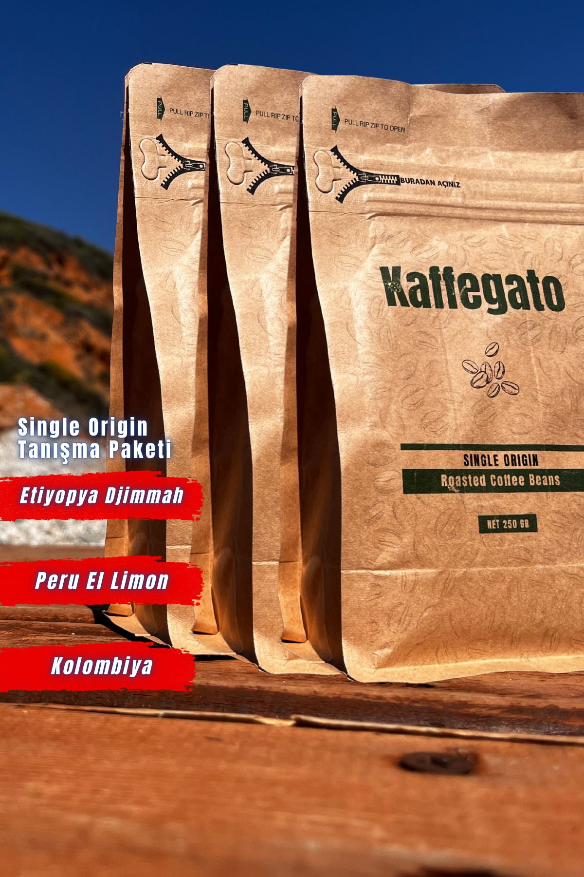 Kaffegato Çekirdek Kahve Tanışma Seti 3'lü 250gx3 - Etihyopya - Kolombiya - Peru