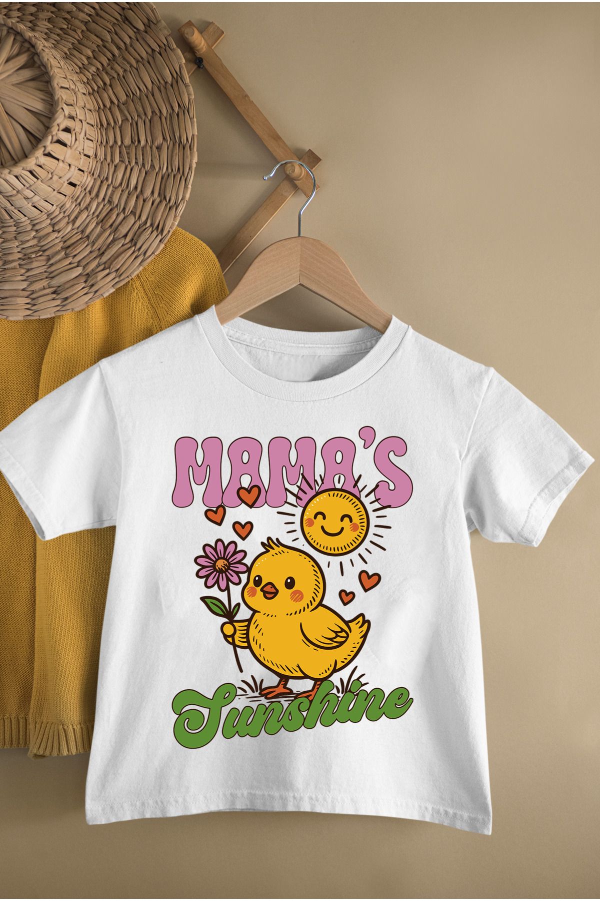 MAGORS MAMA'S SUNSHINE BASKILI PAMUKLU BİSİKLET YAKA KISA KOLLU GENÇ VE ÇOCUK TSHIRT