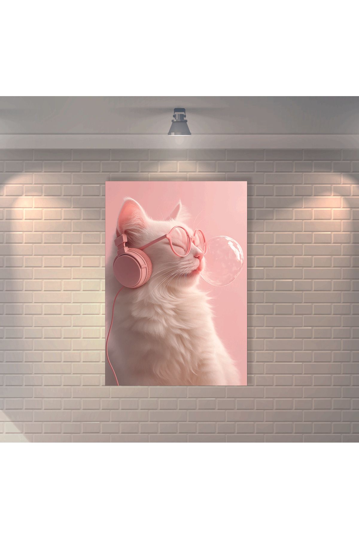 BBO REKLAM Müzik Dinleyen Kedi Retro MDF Duvar Dekarasyon Tablosu