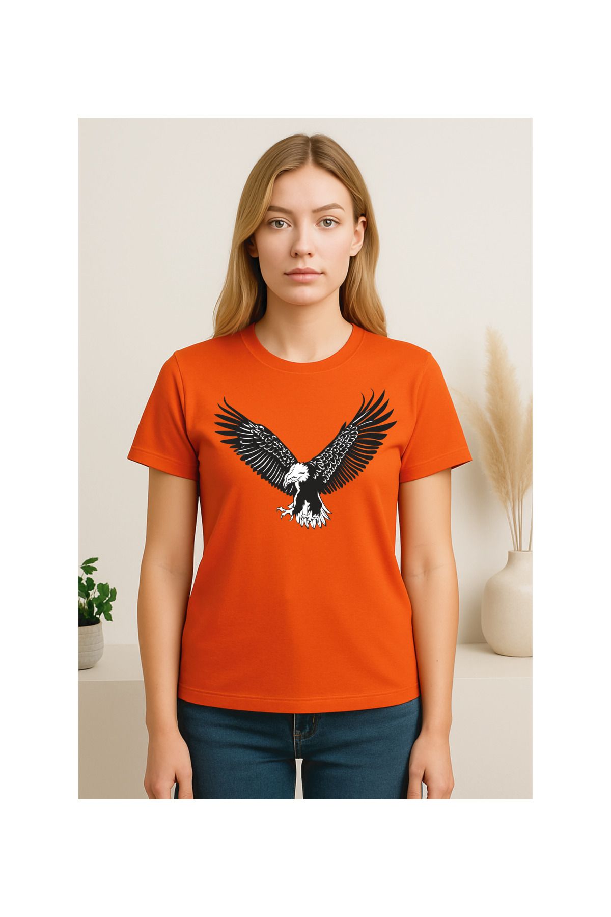 MODA Kısa Kollu, Regular Kalıp, Kartal Desenli, Pamuklu T-shirt