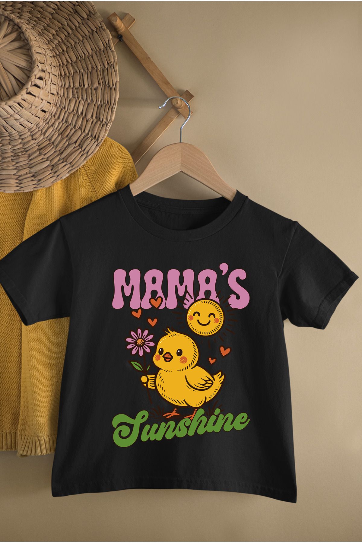 MAGORS MAMA'S SUNSHINE BASKILI PAMUKLU BİSİKLET YAKA KISA KOLLU GENÇ VE ÇOCUK TSHIRT