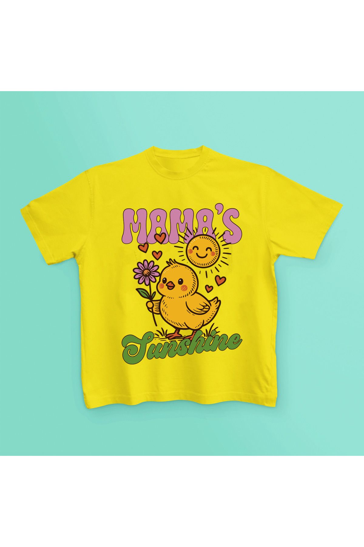 MAGORS MAMA'S SUNSHINE BASKILI PAMUKLU BİSİKLET YAKA KISA KOLLU GENÇ VE ÇOCUK TSHIRT