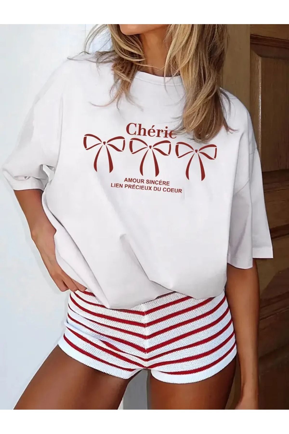 KEALVİ CHERİE 3,Lü Kurdela baskılı Oversıse T-Shirt
