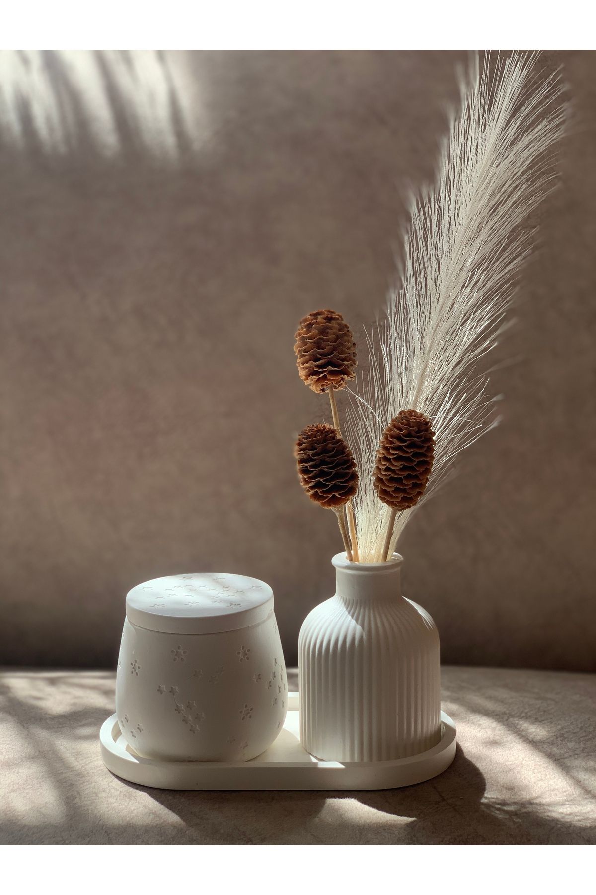 shop Dekoratif Kokulu Mum ve Kurutulmuş Çiçekli Vazo Seti | Minimalist Ev Dekoru