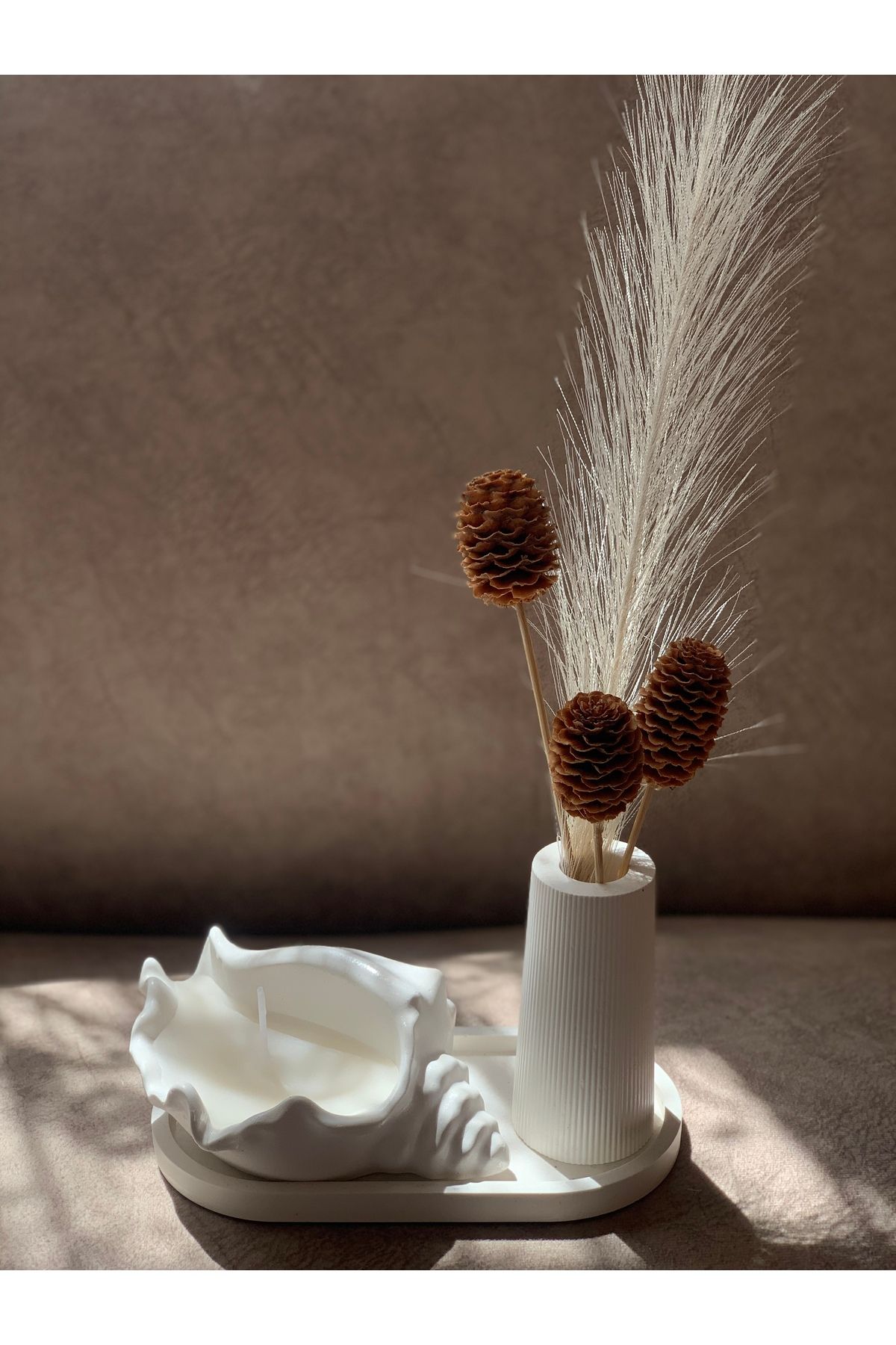 shop Dekoratif Kokulu Mum ve Kurutulmuş Çiçekli Vazo Seti | Minimalist Ev Dekoru