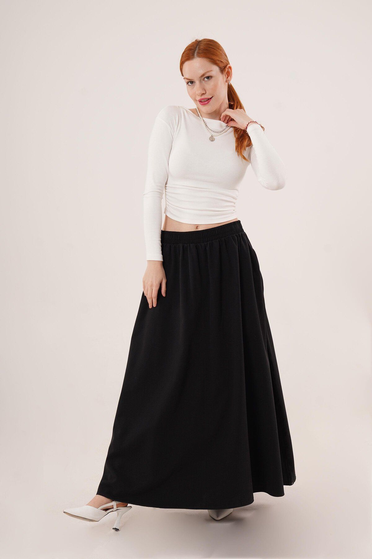 Castivo Fashion Cepli Düz Renk Rahat Kalıp Kadın Uzun Etek