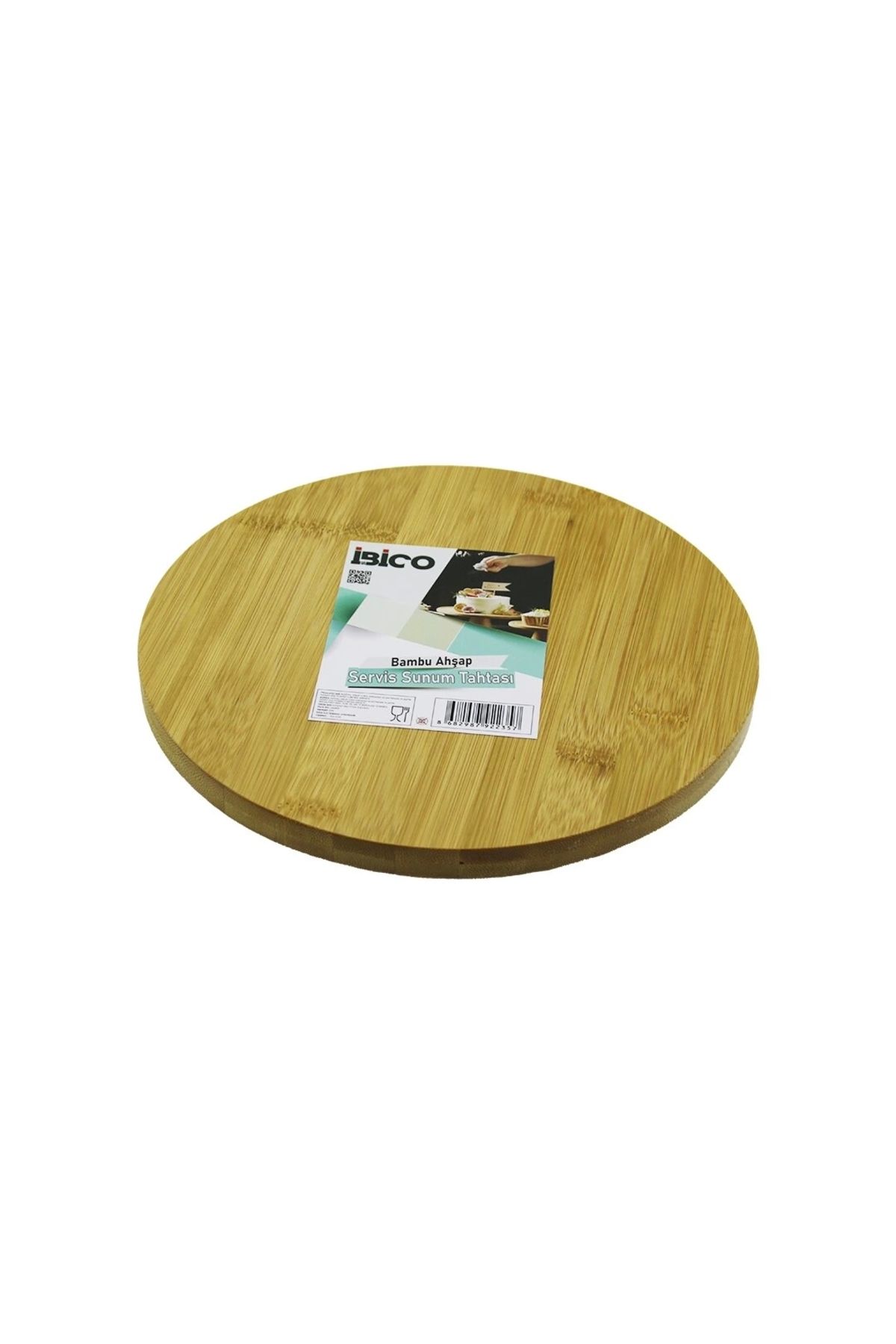 Lenaca Yuvarlak=24.5cm Ayaklı= 4cm Düz Yüzey Ahşap Bambu Sunum Tepsisi - Mini Sofra