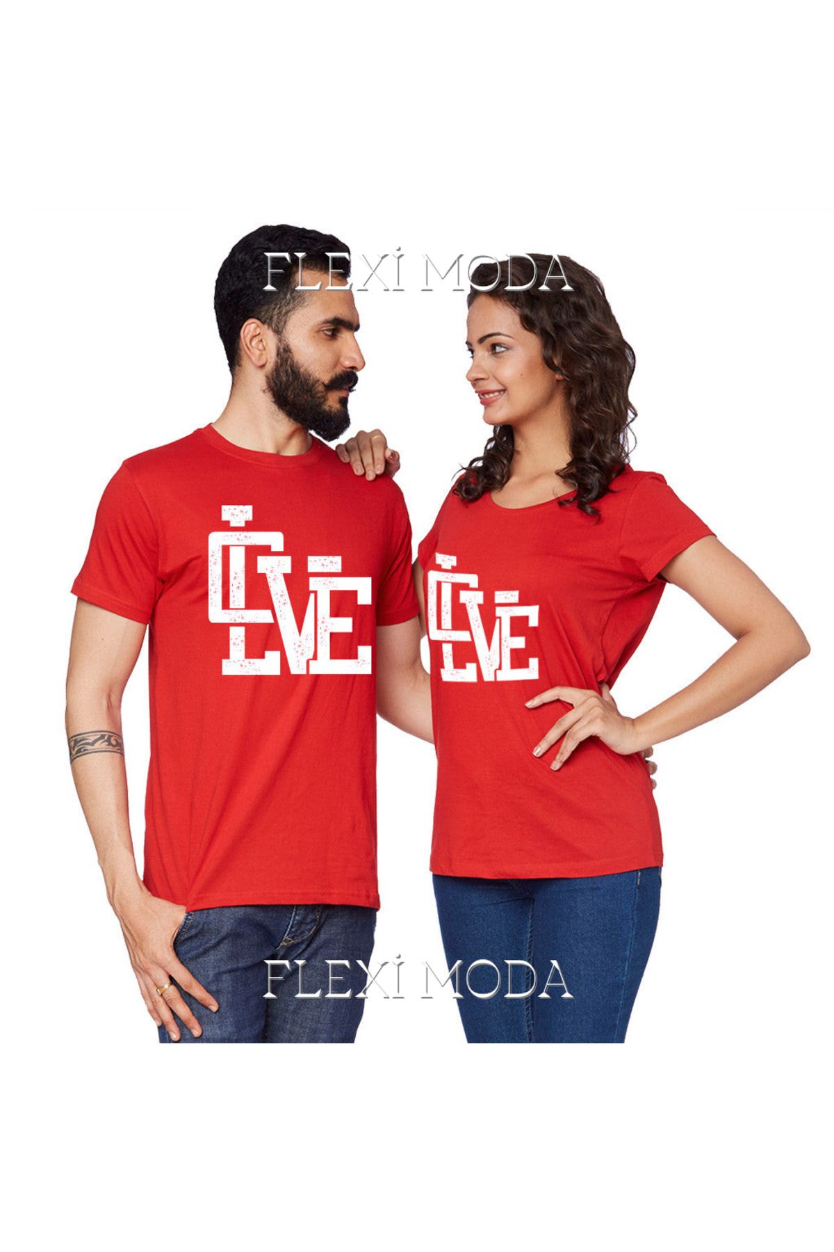 Hunors Sportswear & Company Love Yazılı Sevgili Çift Kombini Oversize 2'li Tişört