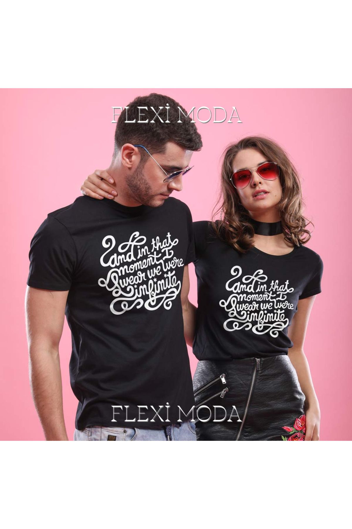 Hunors Sportswear & Company Infinite Love, Couples Yazılı Sevgili Çift Kombini Oversize 2'li Tişört