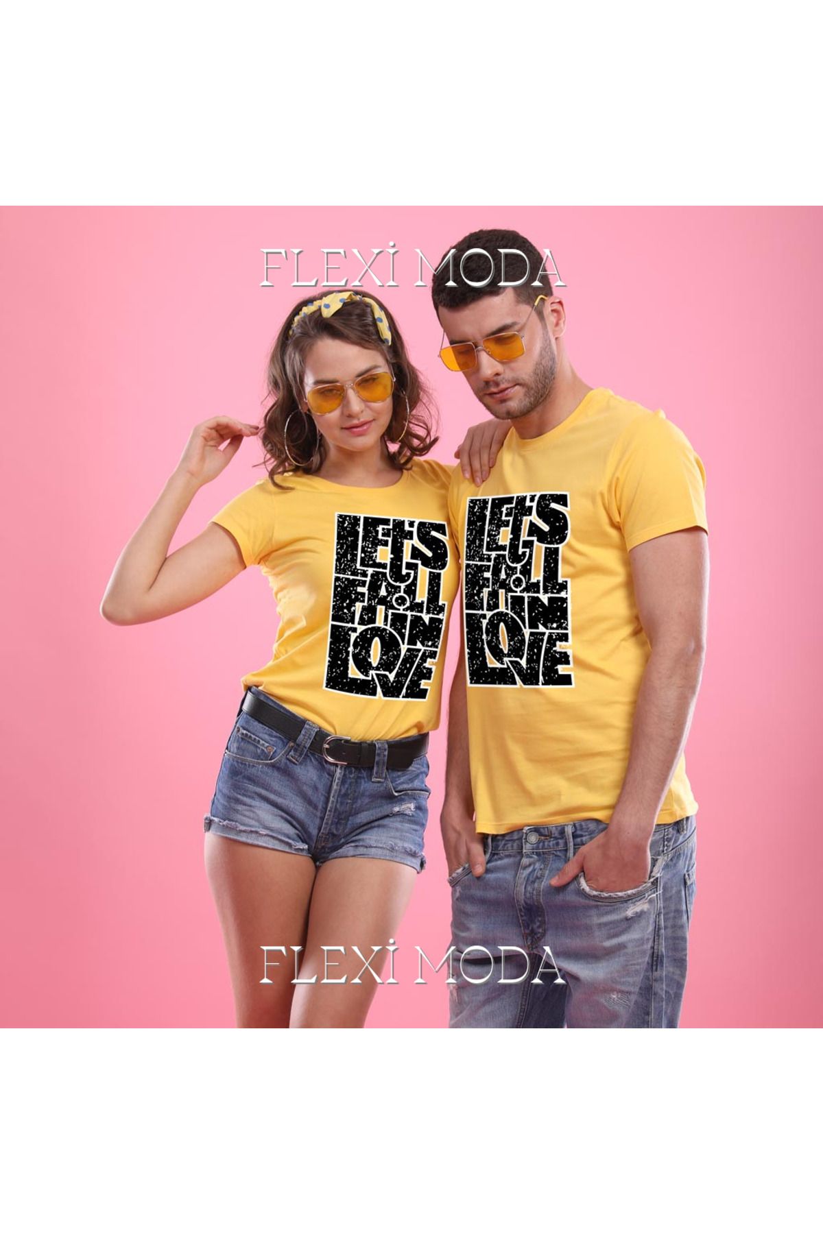Hunors Sportswear & Company Lets Fall In Love Yazılı Sevgili Çift Kombini Oversize 2'li Tişört