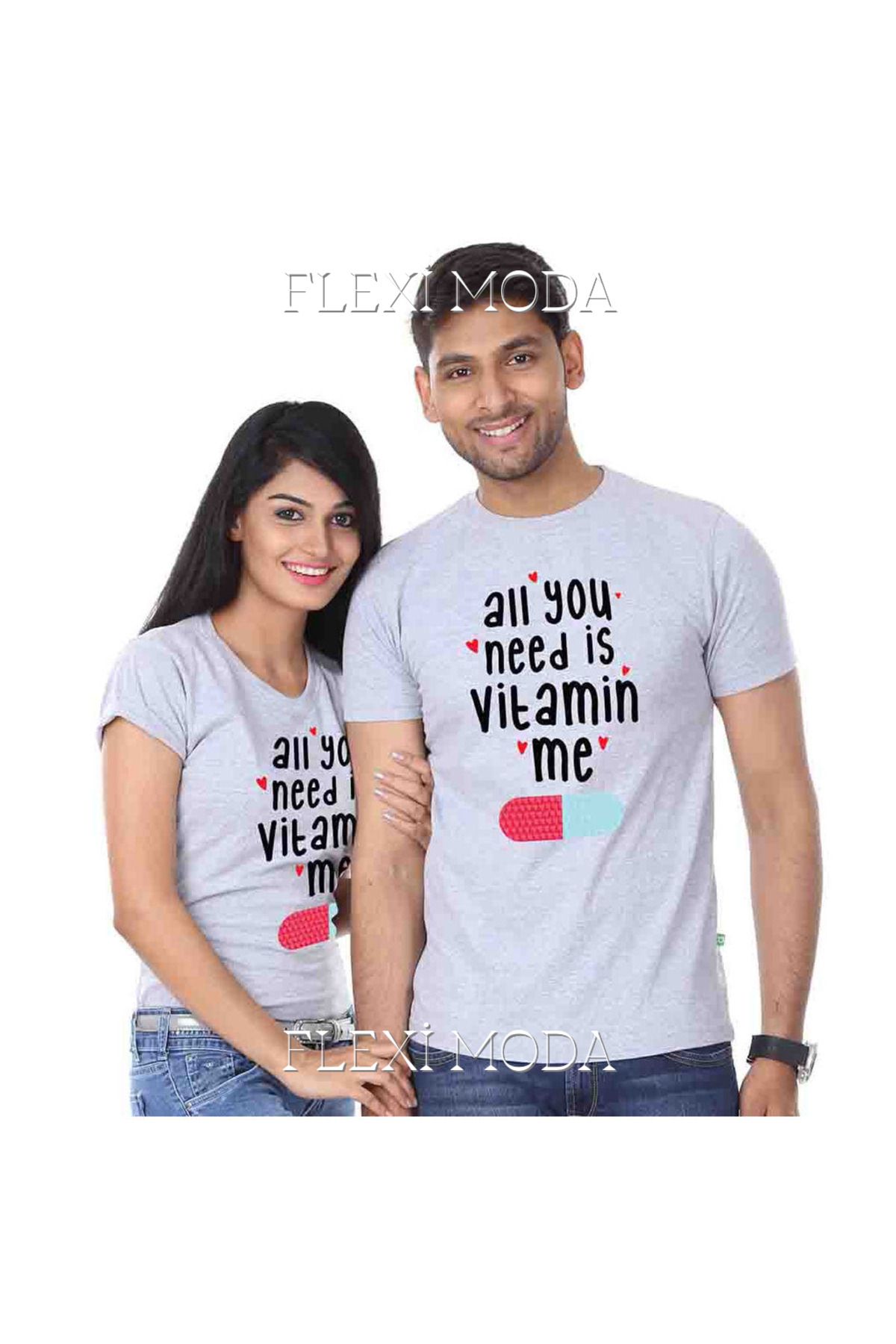 Hunors Sportswear & Company Vitamin Me Temalı Sevgili Çift Kombini Oversize 2'li Tişört